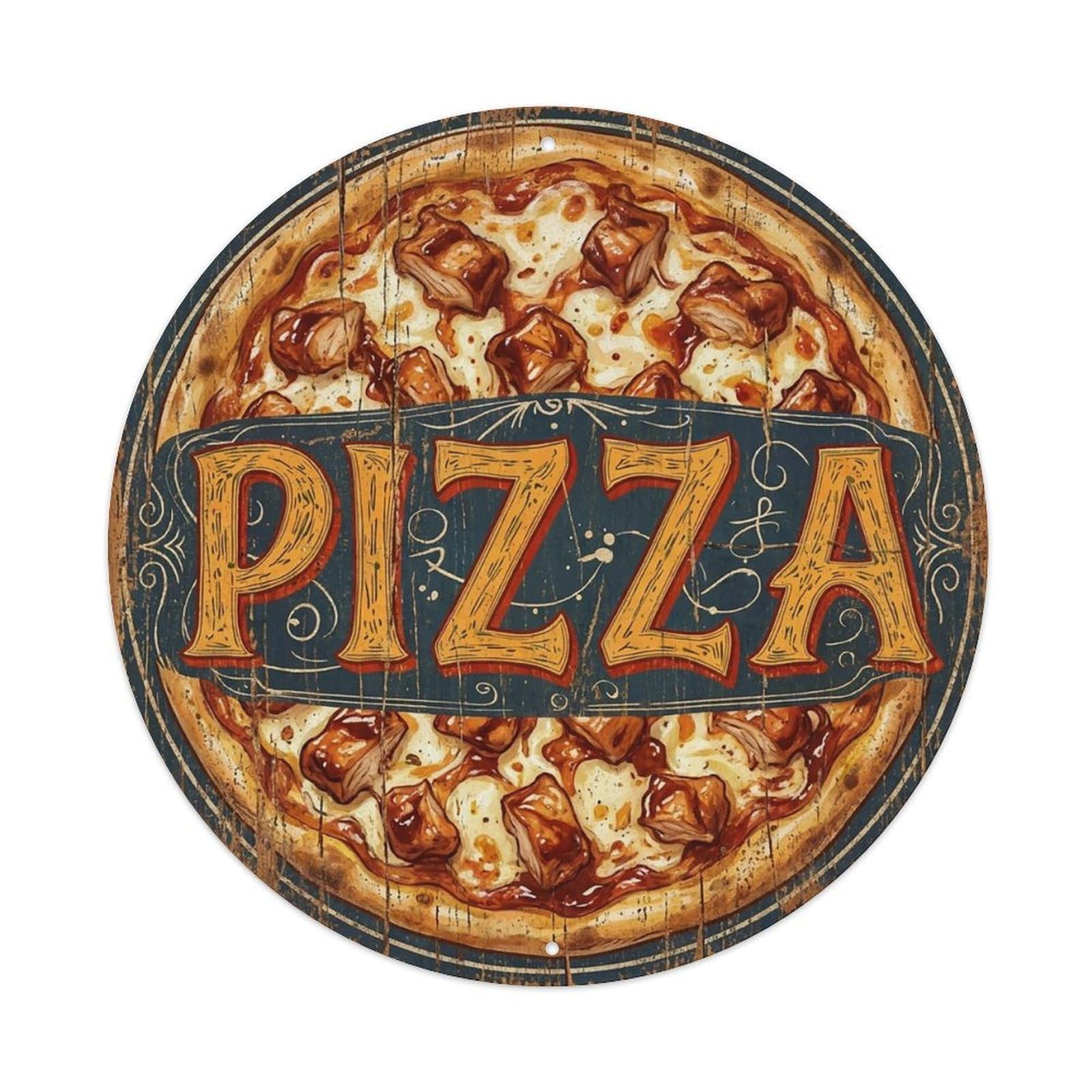 Yrnq 8X8inch Vintage Style Vintage Pizza Bbq Chicken Cheese Food Decoration Metal Tin Sign