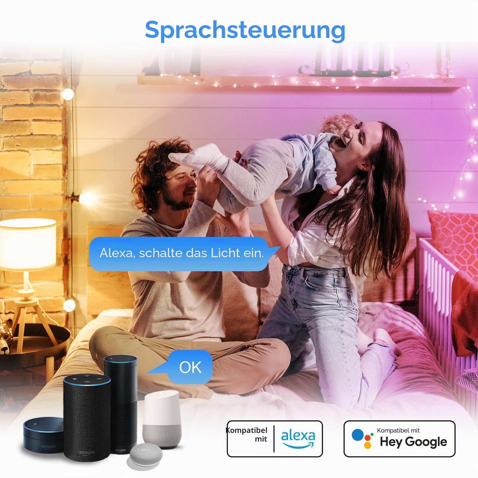 ANTELA Alexa Glühbirne E27 9W 1000LM RGB Smart WLAN LED Dimmbare Birne Lampe, Kompatibel mit Google Home, Smart Life APP, 2700K-6500K Warmweiß Kaltweiß Licht, 4 Stück