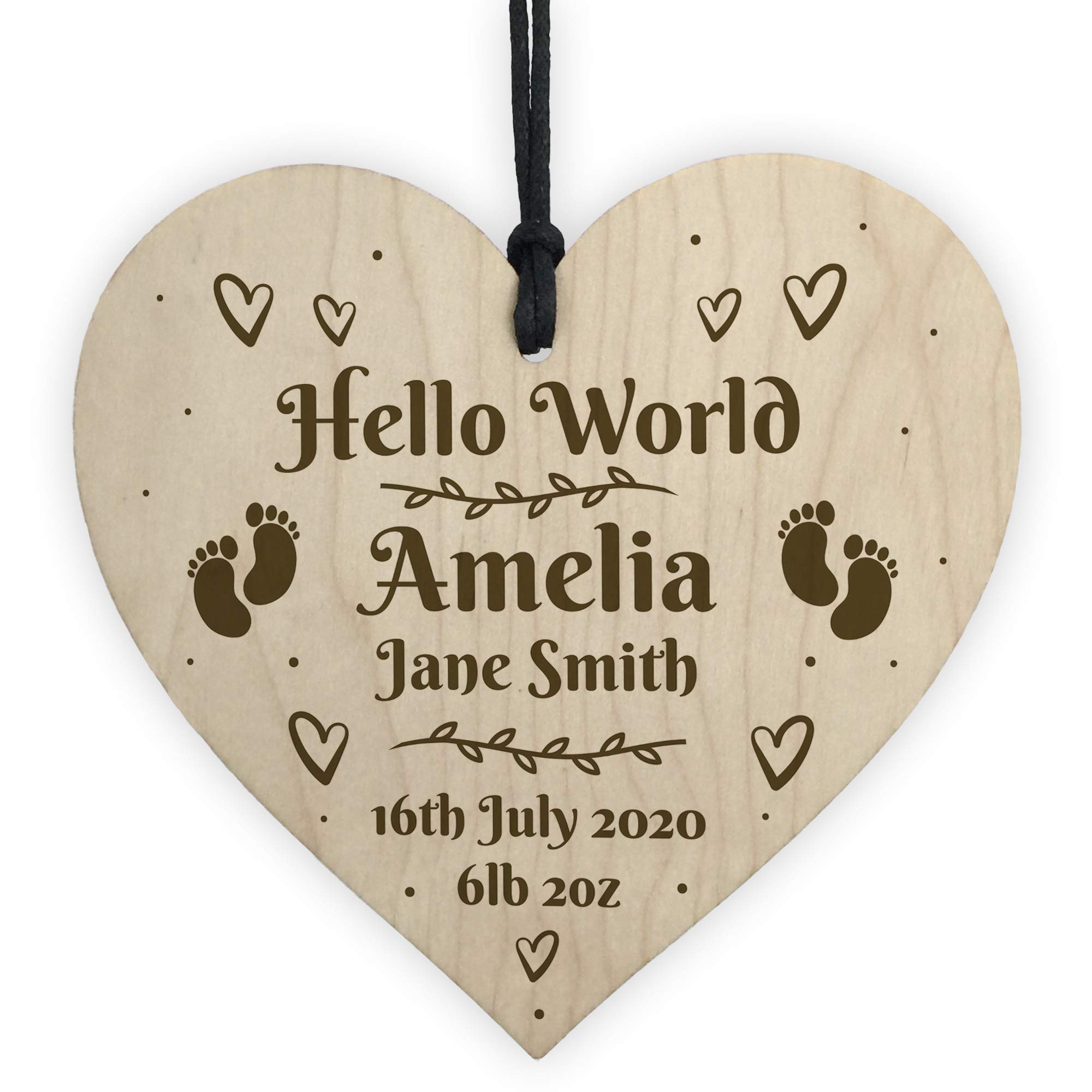 RED OCEAN Personalised Newborn Baby Gift Milestone Heart Plaque Nursery Decor Gift Keepsake