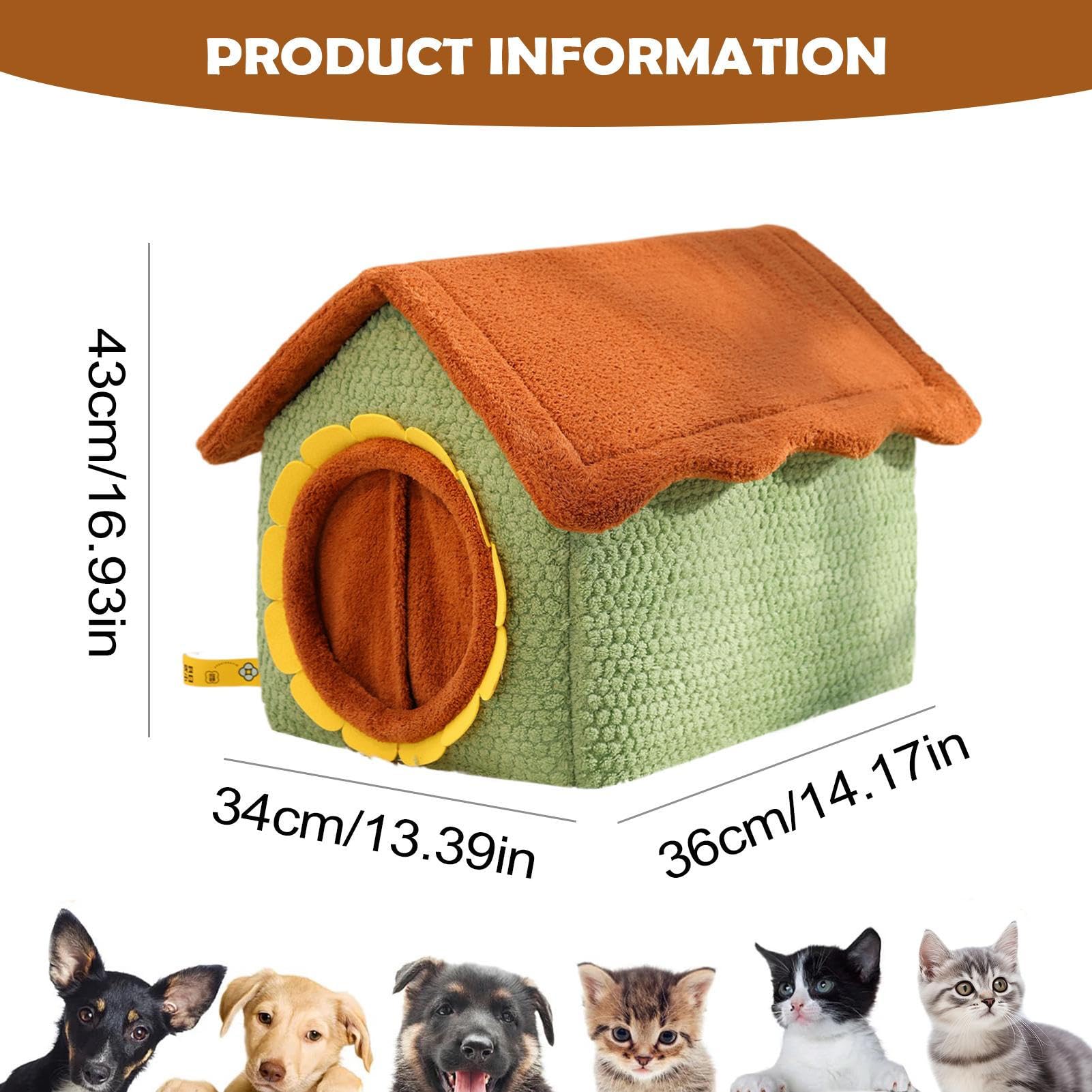 Casa para Gatos de Interior Refugio Extraíble Y Lavable | Camas Para Gatos Con Puerta De Girasol Para Mascotas Pequeñas De Interior Cachorros Y Para Rincón Invierno Y Navidad