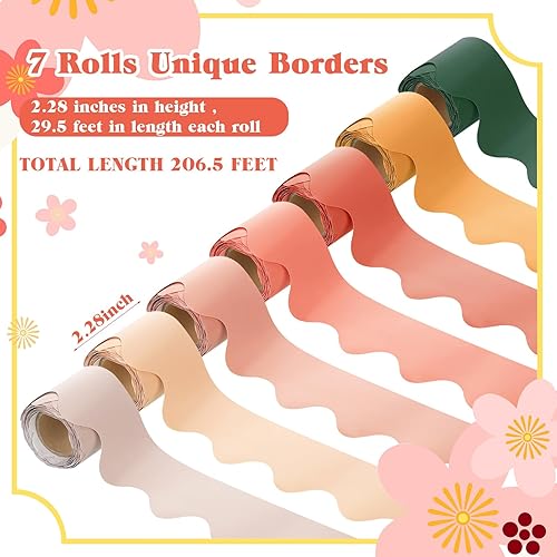 Miniatura 2 de 7 rollos de 206.5 pies, bordes festoneados para tablón de anuncios, decoración bohemia para el aula, para profesores, estudiantes, tablón de