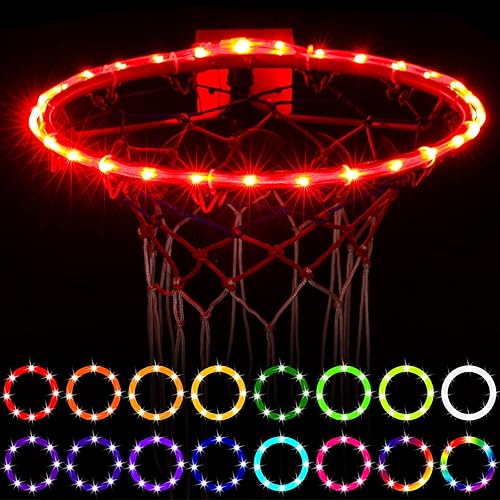 Waybelive Luces LED de aro de baloncesto, luz LED con control remoto, 16 cambios de color por ti mismo, impermeables, súper brillantes para jugar