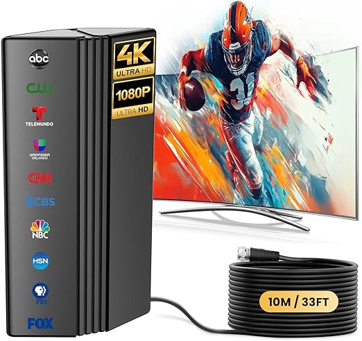 2025 TV Antenna Indoor/Outdoor 999+ Miles - Digital HDTV Antenna with Signal Booster for Smart TVs, 4K 1080p & Local Channels, 33ft Coax Cable