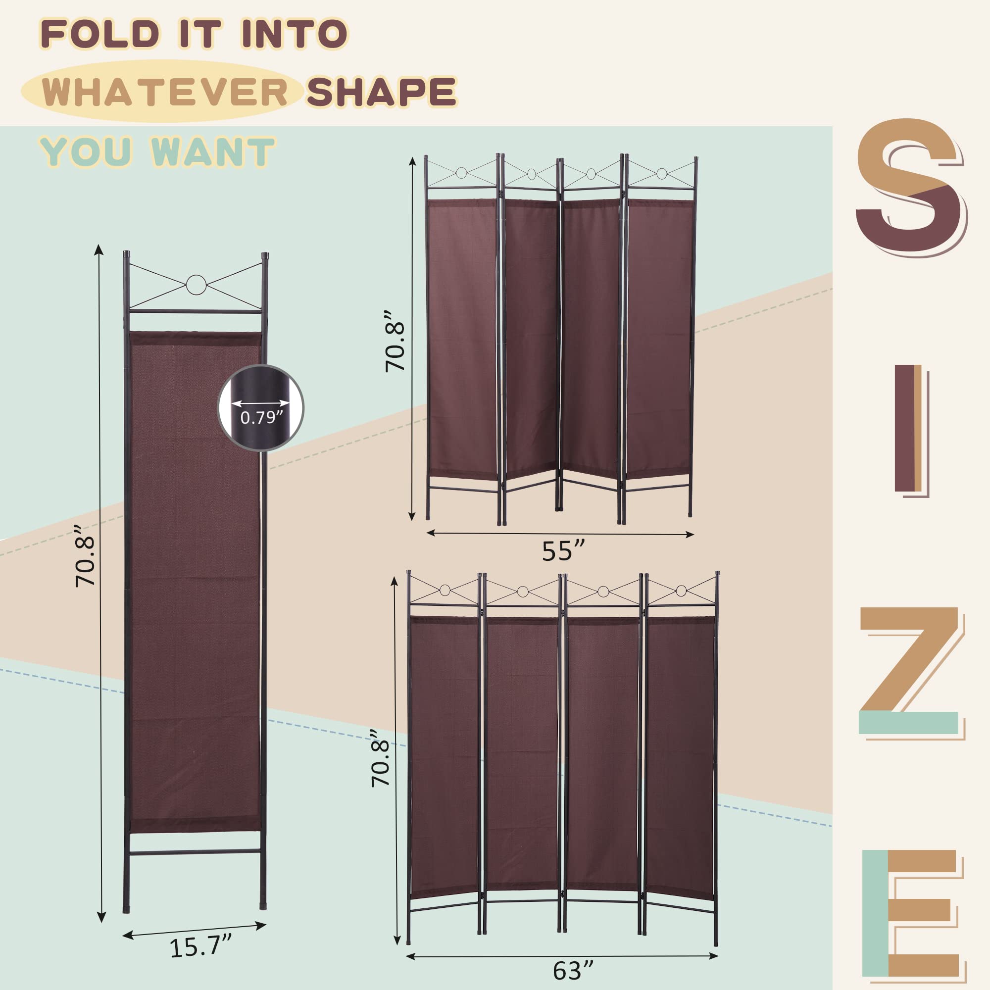 JAXSUNNY 4 Panel Screen Fabric Room Divider, Freestanding Partition