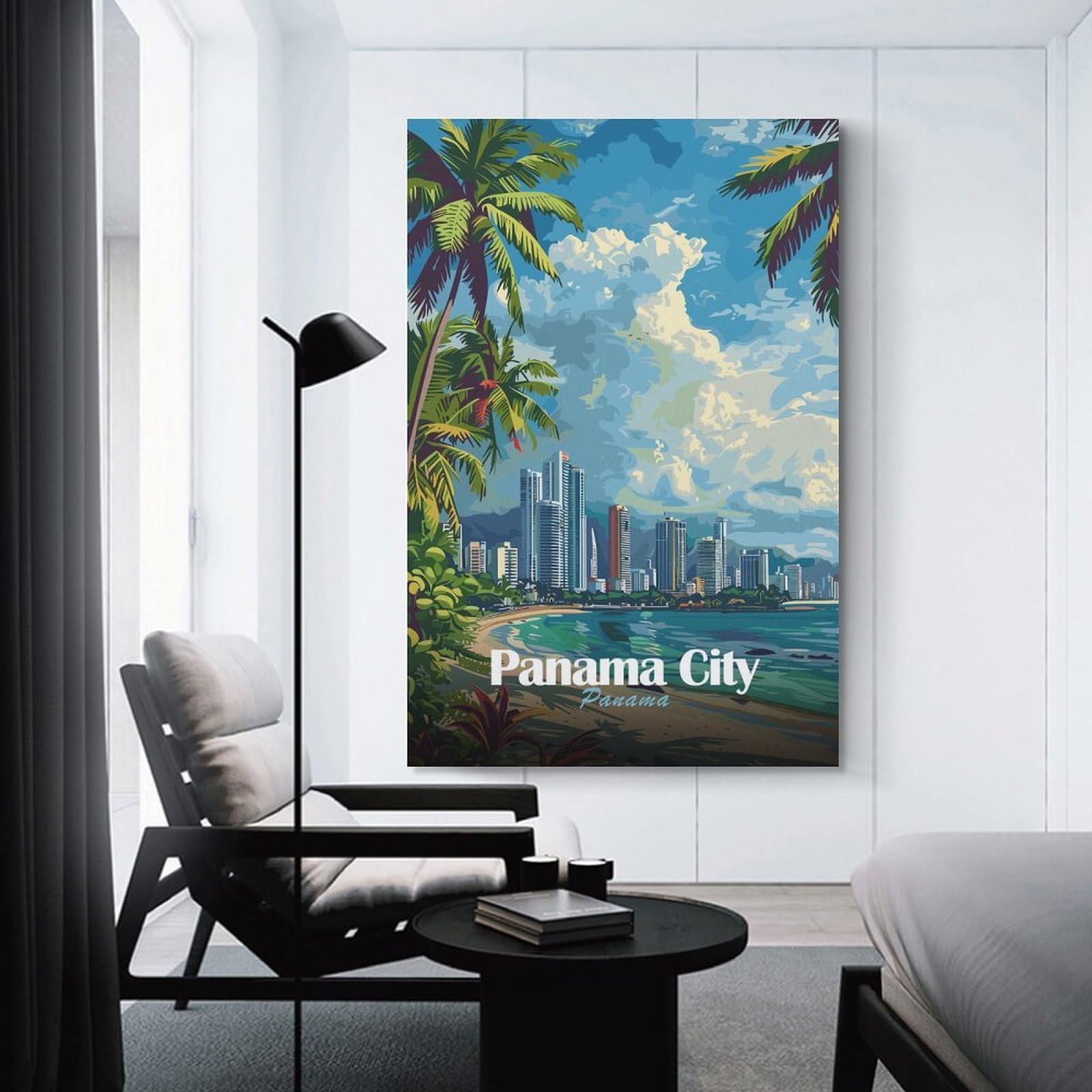 Junmoney Panama City Skyline Canvas Wall Picture 24x36inch(60x90cm), for Contemporary Homes, Apartments Or Offices, Wall Decor with Flexible Room Appeal