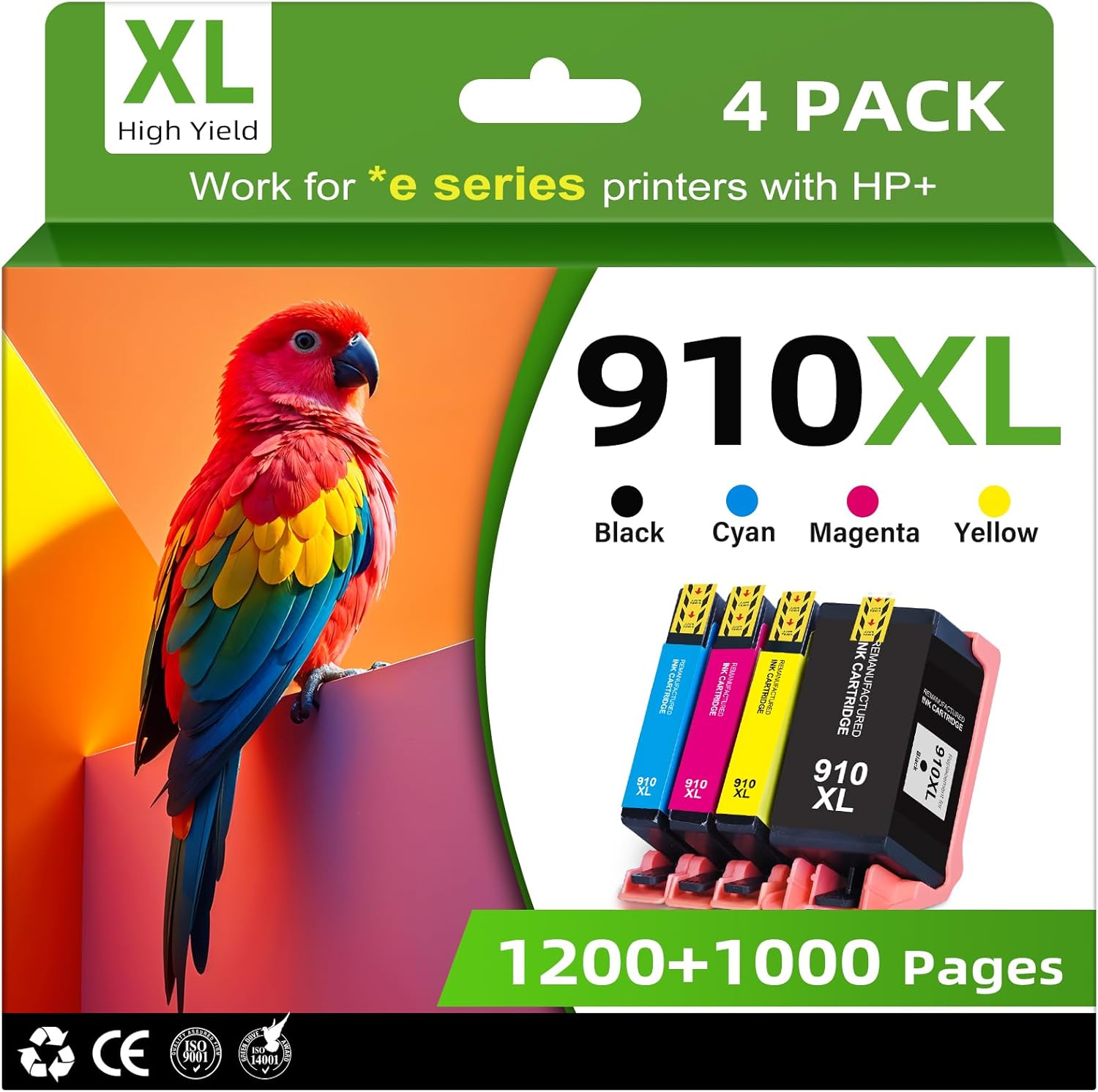 910XL Ink Cartridges Combo Pack for HP Printers Replacement for HP 910 HP 910XL Ink with HP OfficeJet Pro 8025e 8015e 8028e 8035e 8025 8035 8020 Printers (4 Pack?BK, CMY) 910XL-4Pack