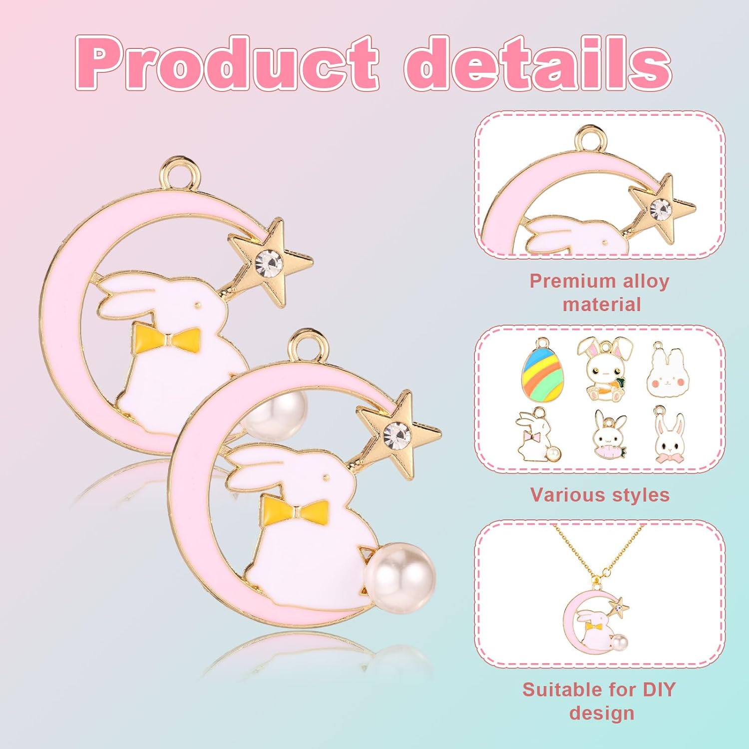 36pcs Easter Charms, 18 Styles Colorful Easter Egg Bunny Rabbit Carrot Pendant Charms Enamel Easter Charms for Jewelry Making Necklace Bracelet DIY Crafts - Image 4