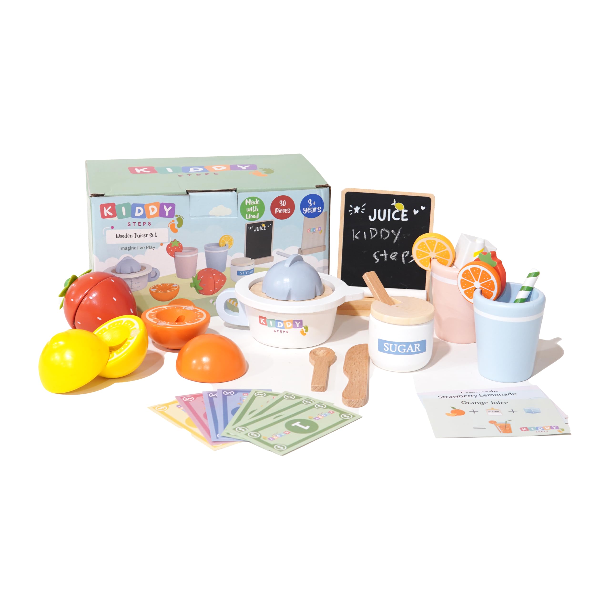 Kiddy Steps Wooden Juicer Set - Lemonade and Fruits Play Pretend Set