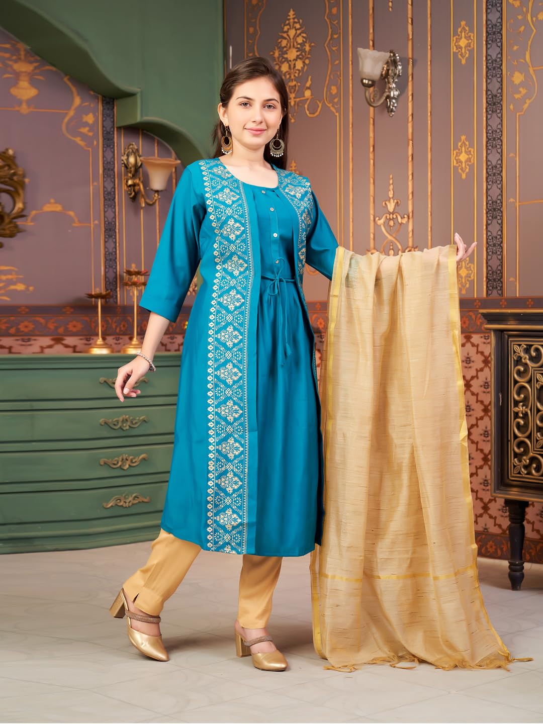 Aarika Girls Ethnic Wear Sea Green Colour Foil Print Silk Kurti-8-15 Years (Kurti-Sd-2933)