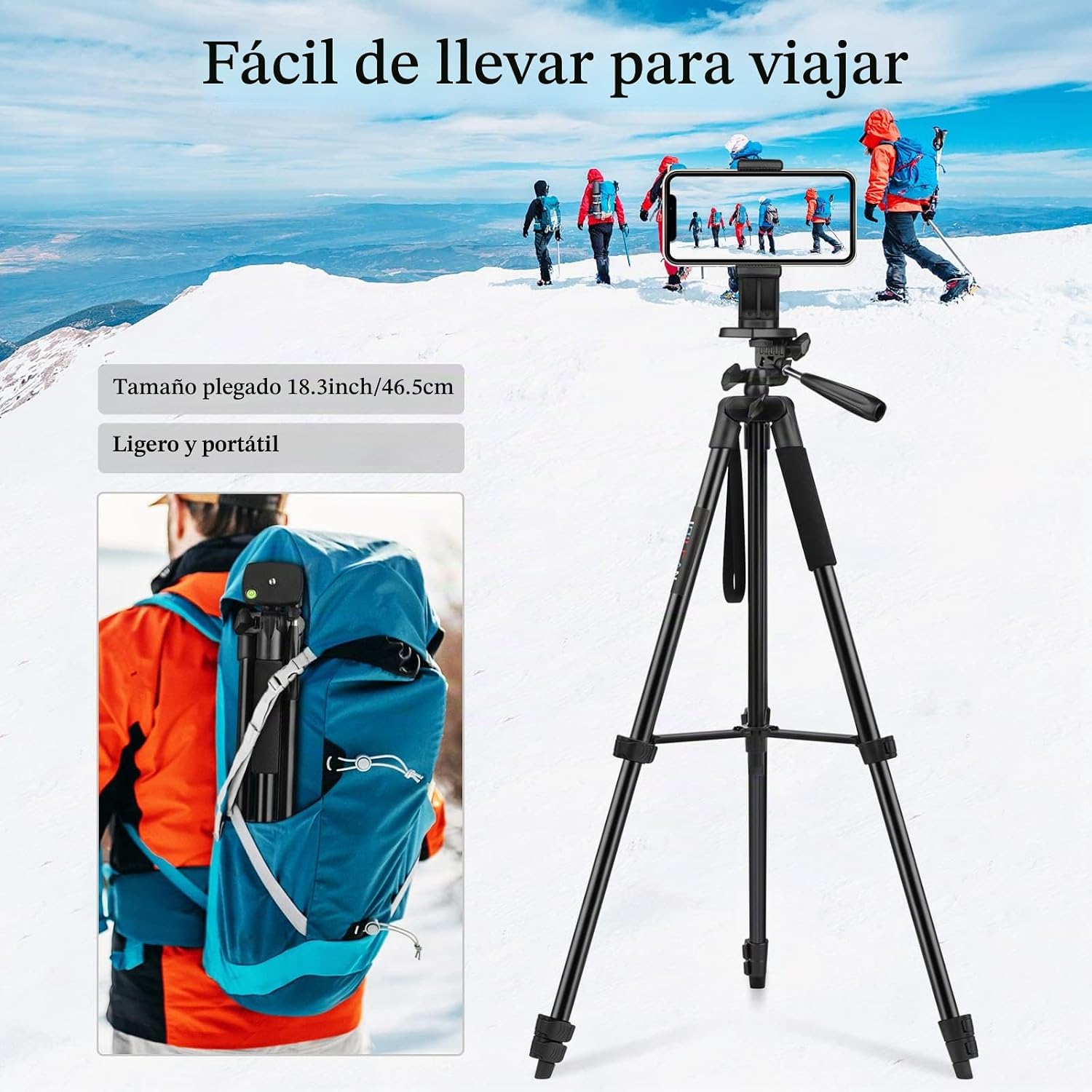 JOILCAN Tripode para Movil Alto, 161cm Palo Selfie Tripode con Mando a Distancia, Trípode Portátil con Soporte para Teléfono Móvil, Trípode Movil de Aluminio para iPhone Samsung Huawei Cámara 7