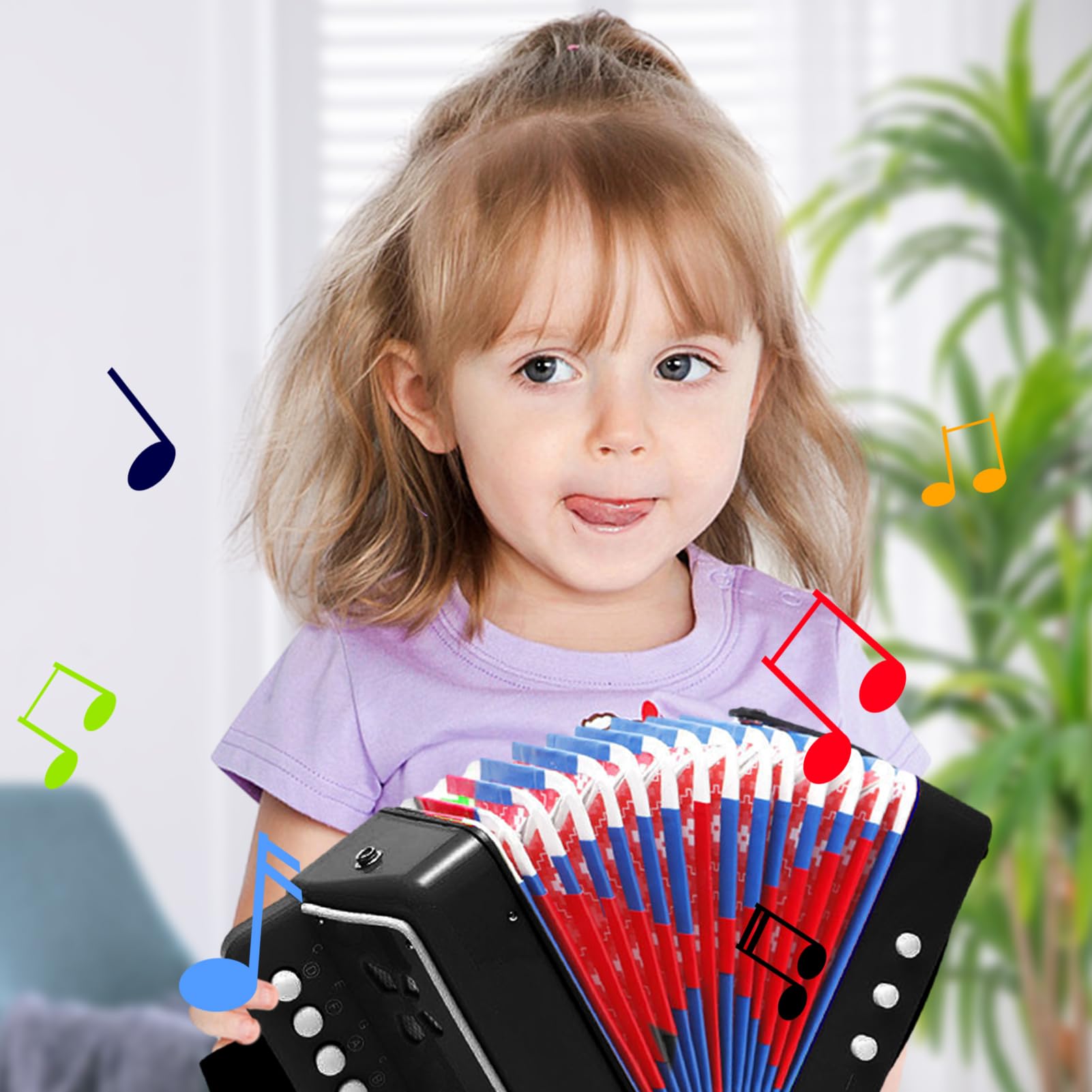 de acordeón para niños - acordeón con 7 teclas, instrumento musical para principiantes | Acordeón portátil para niños de 3 años, de música para niños pequeños, regalo para niñas para n