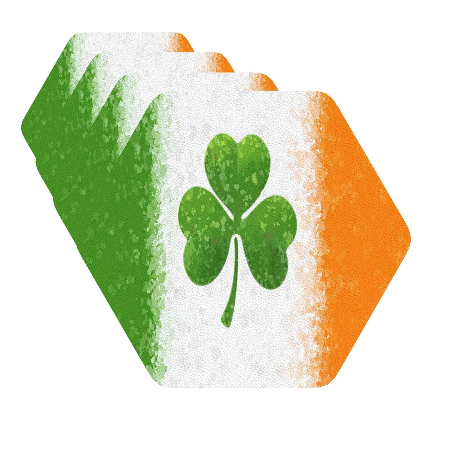 Drink Coasters Set of 4 Quick-Dry Leather Coaster irish flag Coasters for Drinks Coffee Cup Mat Tabletop Protection Heat Resistant Coaster for Kitchen Bar Office Home Decor