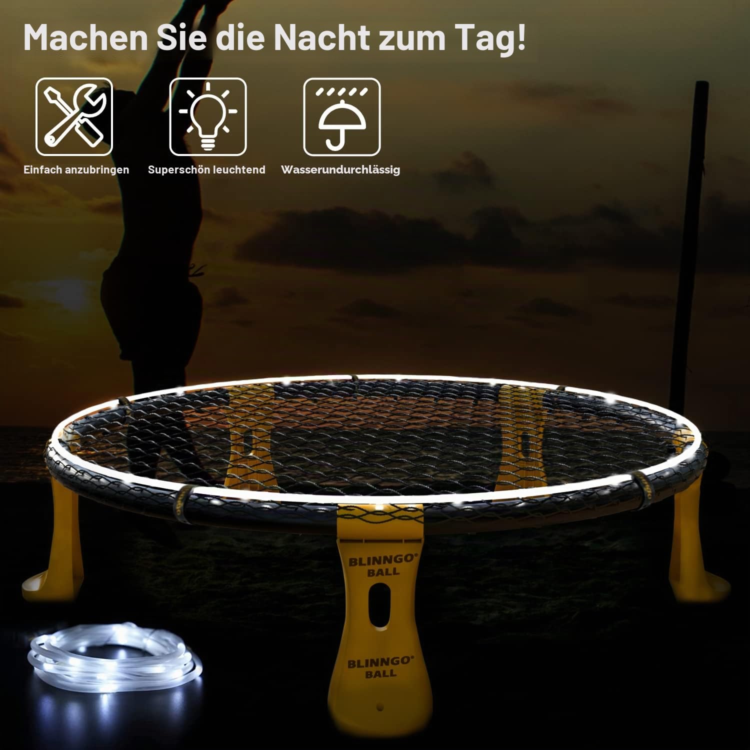 Blinngoball Outdoor Roundnet Spieleset, Roundnet Set Team Games bestehend aus Spielnetz, 3 Bällen, Kordelzug, Ballpumpe mit 1 Nadel und Handbuch und mehr