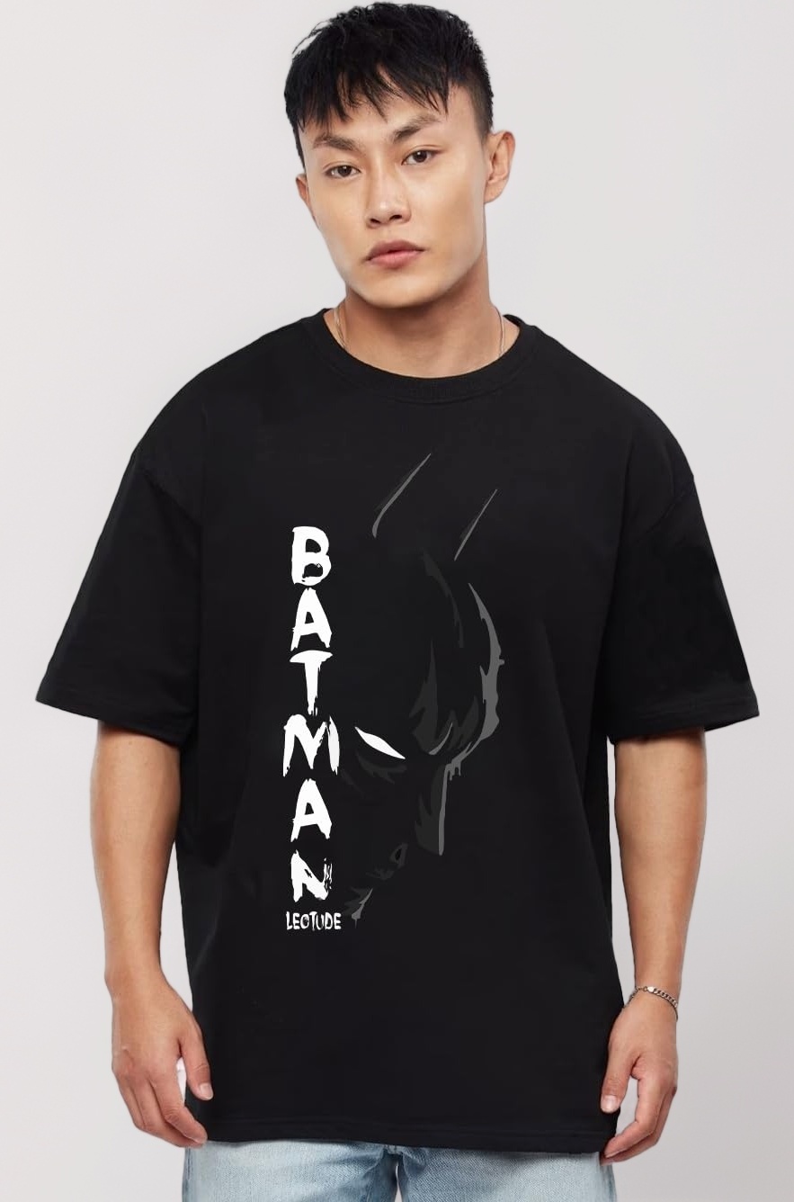 - Half Sleeve Oversized Tshirt for Men, Round Neck Cottonblend Drop Shoulder Printed T-Shirt (Black Color)