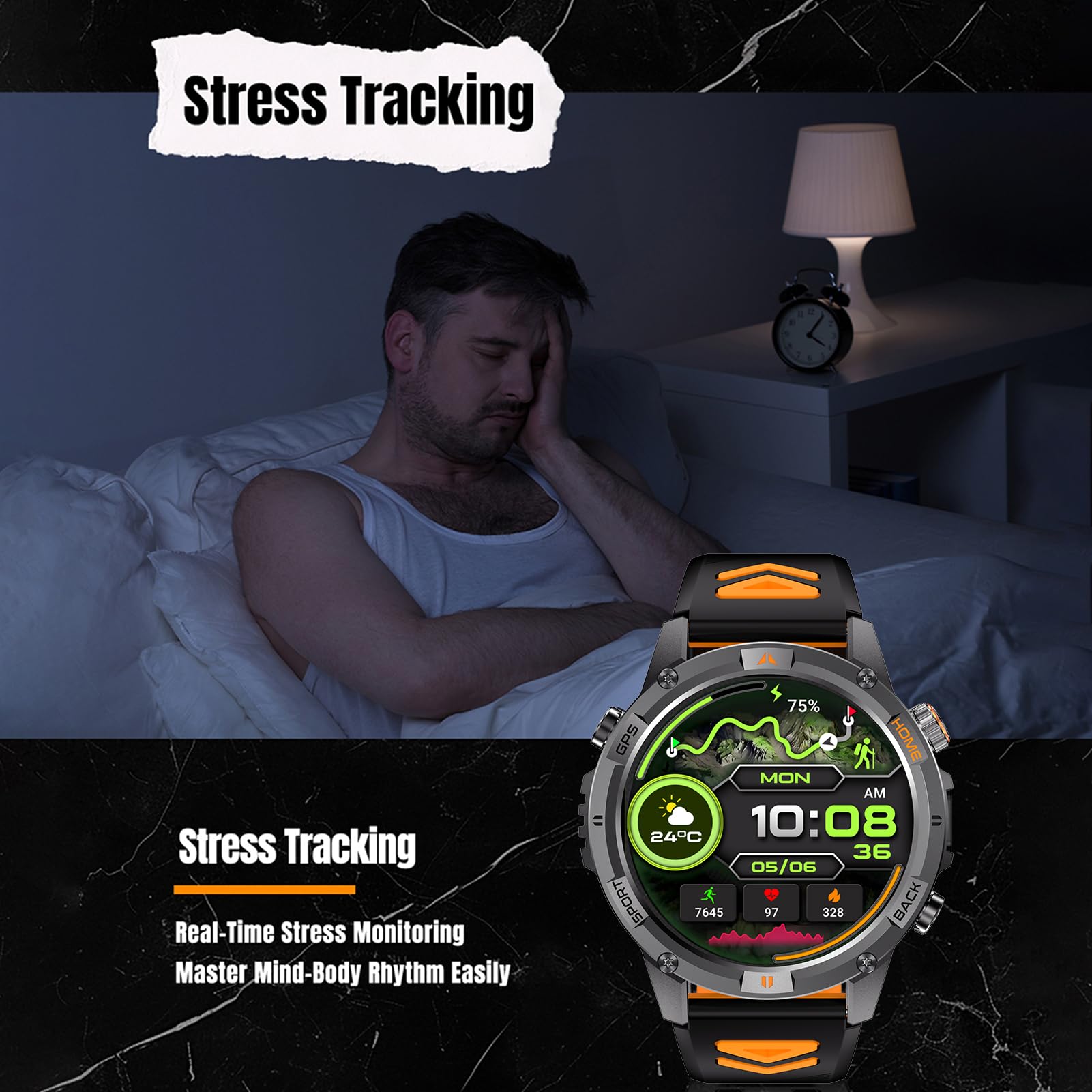 Orologio Sportivo Intelligente, Tracker di attività GPS con Risoluzione 360x360 da 1,46 Pollici con Oltre 100 modalità di Allenamento, per IOS Corsa Nuoto Escursionismo Sport (e arancione)