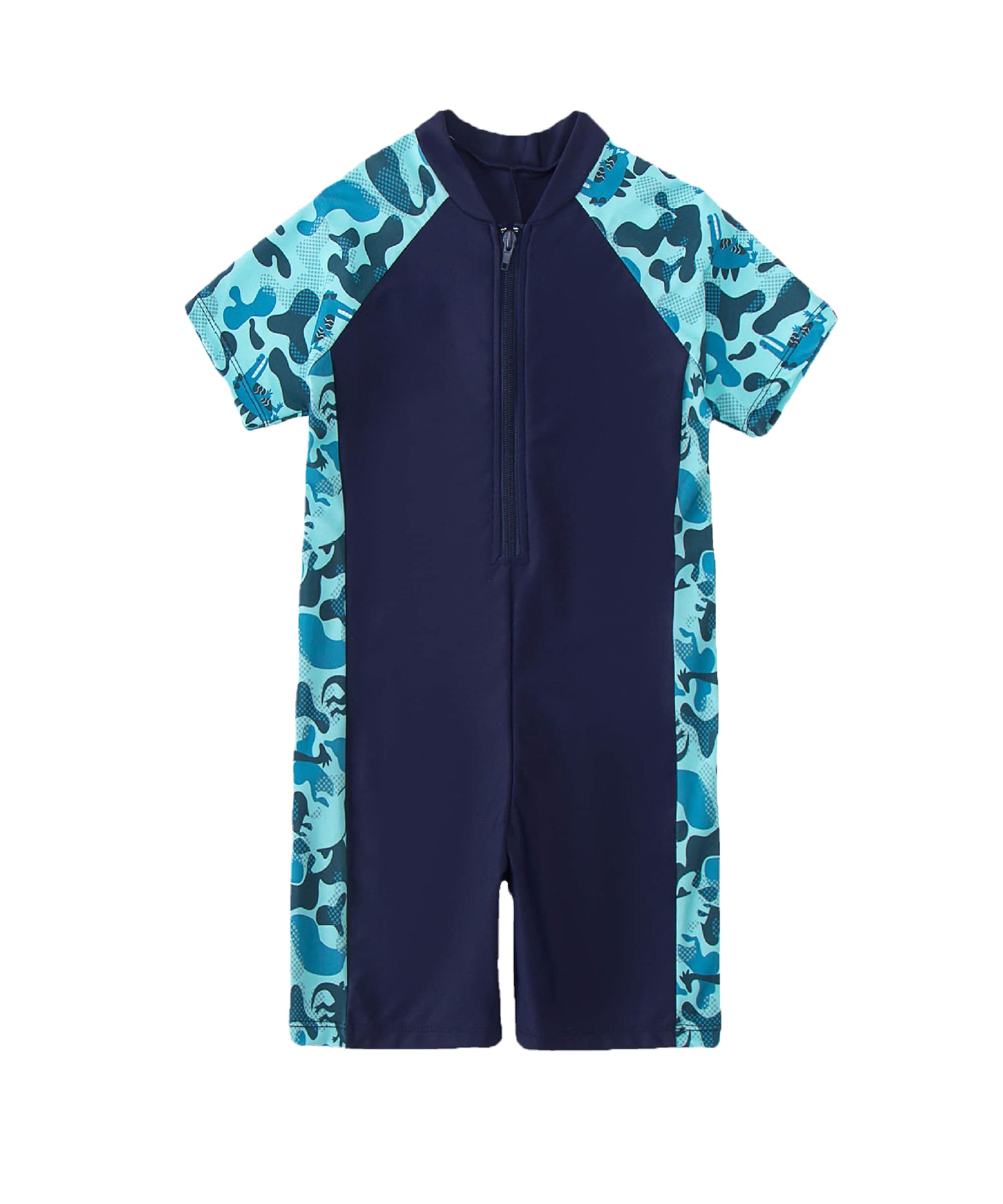 M2C Boys Girls One Piece Water Sport Short Swimsuit UPF 50+ Rash Guard in Navy, front view.