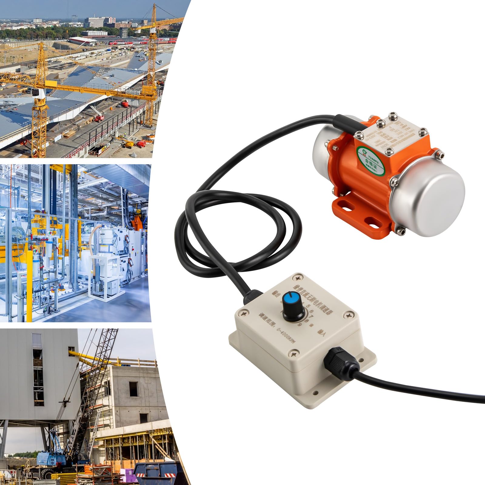 30W 12/24V Vibrationsmotor mit Drehzahlregler 0-4000U/min Mehrzweckmotor Rüttelmotor für Bergbau Metallurgie Kohle Elektrizität Bauwesen (12, Volt)