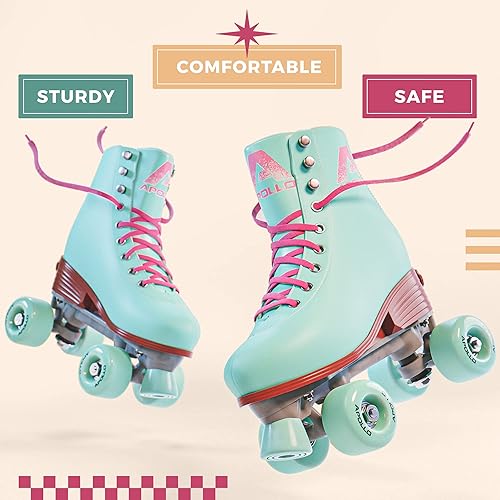 Miniatura 3 de APOLLO Patines de ruedas para mujer  Patines retro para mujeres y niñas  Patines cuádruples de tamaño ajustable para mujer con tacón alto  Patines