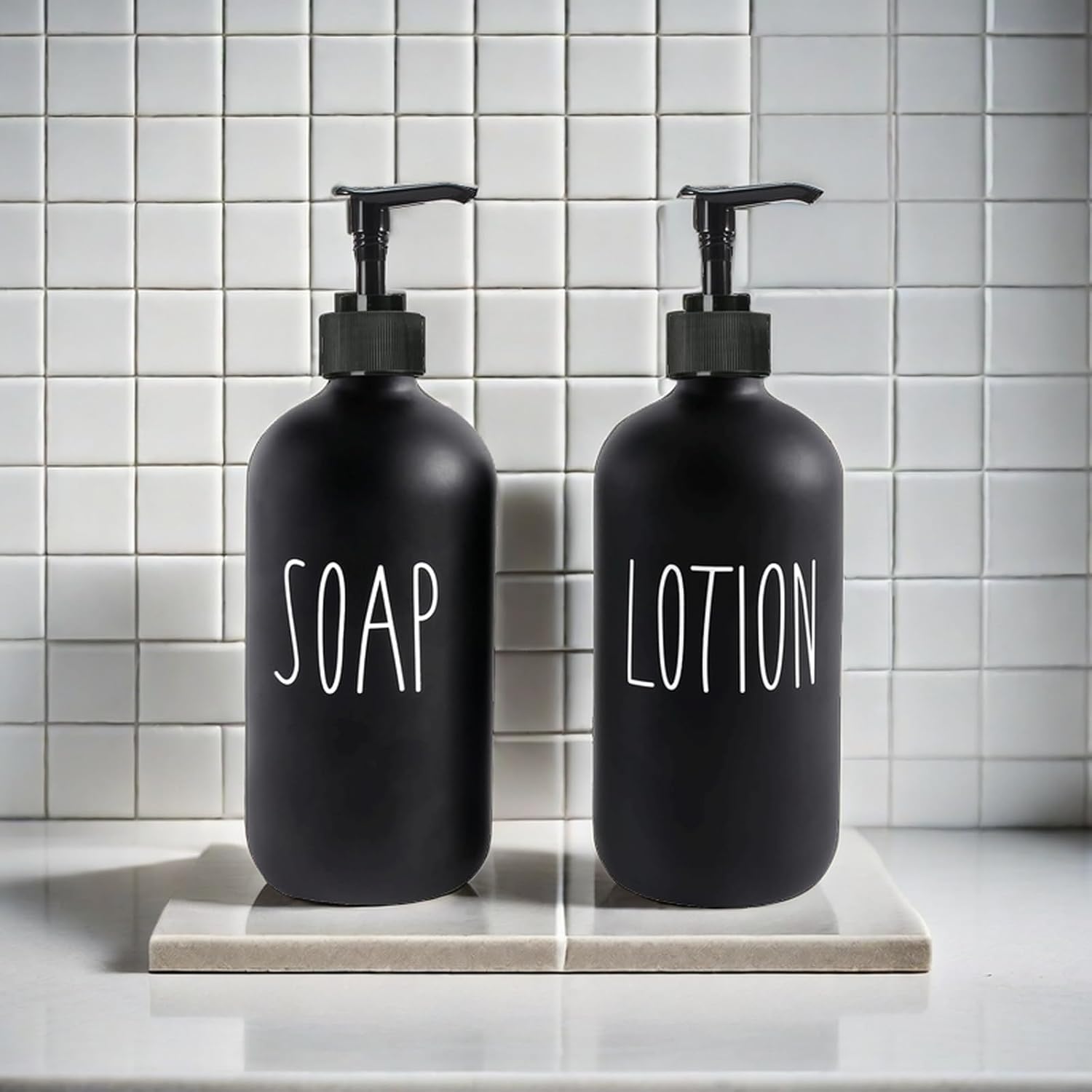 16 OZ Glass Soap Dispenser Set, Bathroom and Kitchen, Perfect for Black and White Decor - Image 5