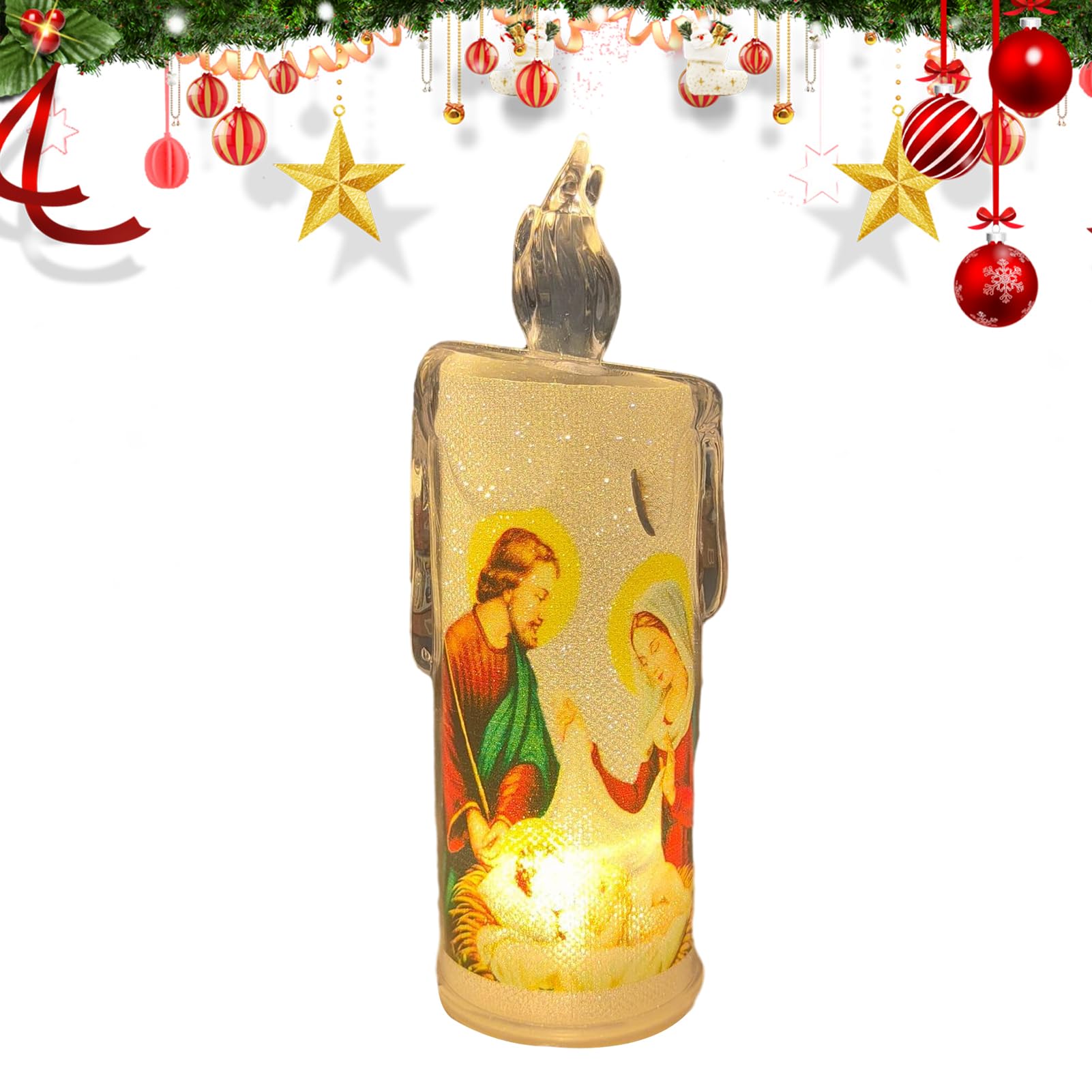 Tongfeng B Flameless Flickering Devotional Prayer Candle - Led Jesus Candle, Flameless Fake Pillar Candles For Home Decoration, And Easter For Church Members