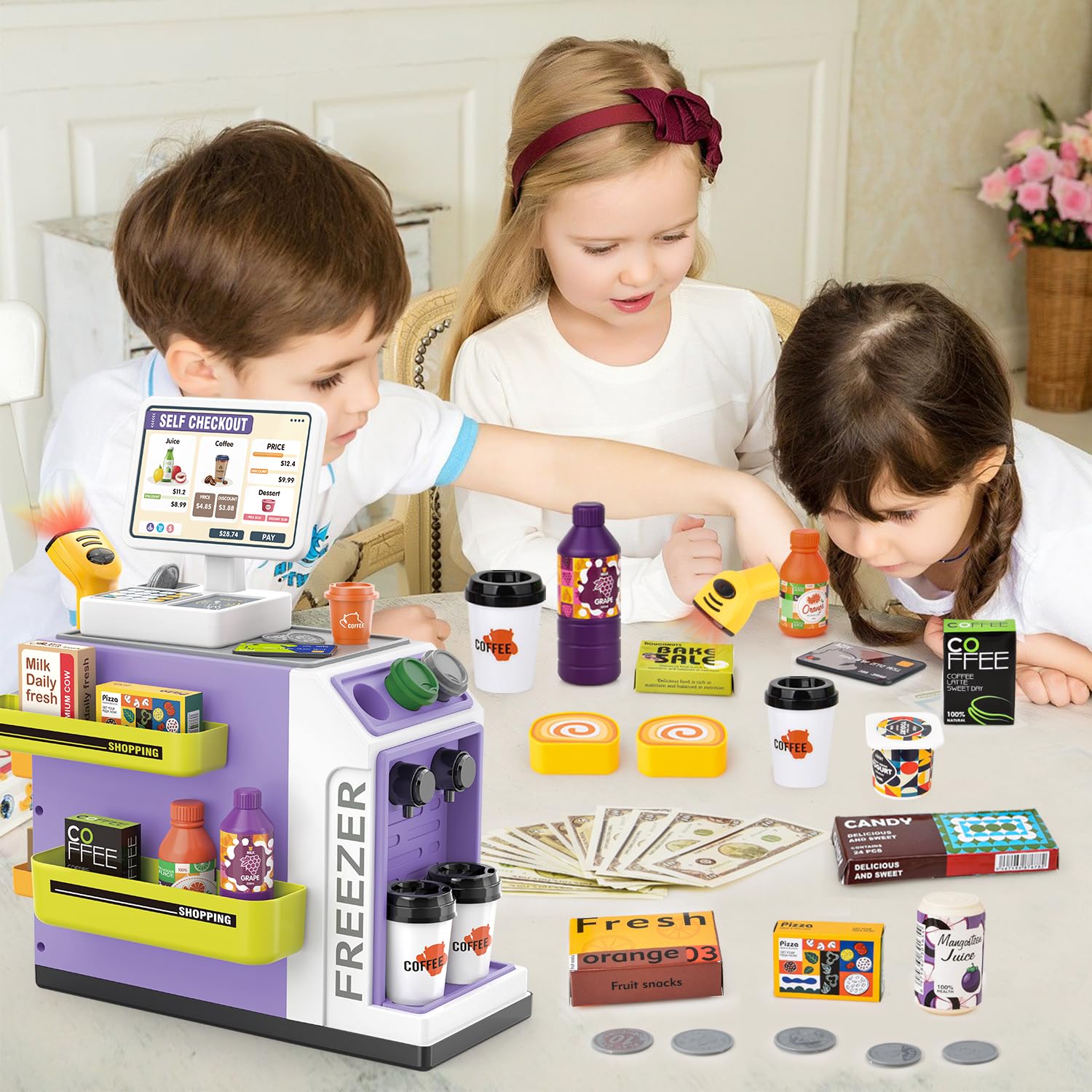 46 Pièces Caisse Enregistreuse Jouet Pour Enfants Avec Scanner Et Calculatrice - Jeu De Rôle Supermarché Dès 3 Ans