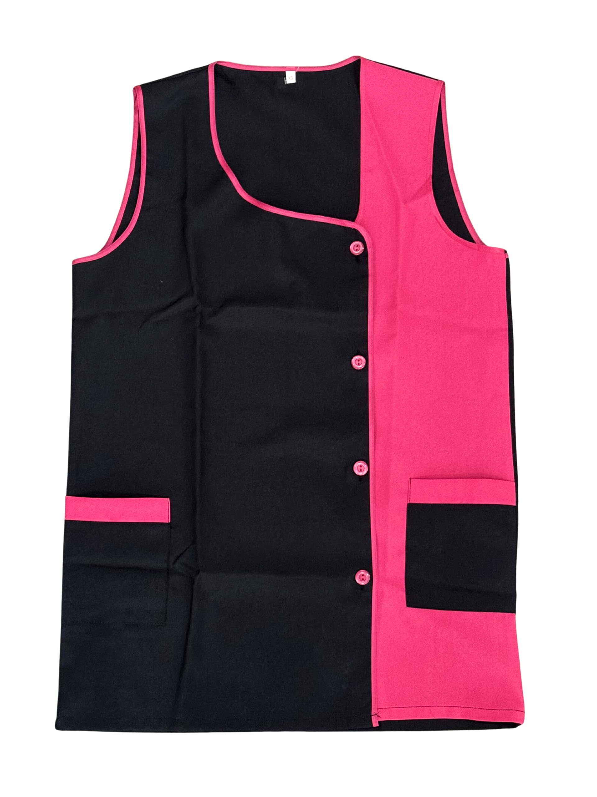 Delantal Tipo Chaleco Profesional Mujer Limpieza Uniforme Servicio Doméstico Sanidad Hostelería con Bolsillos Cómodo Fresco Ligero Ajuste Fácil Bicolor Poliester Trabajo Tallas Grande - Serie 630