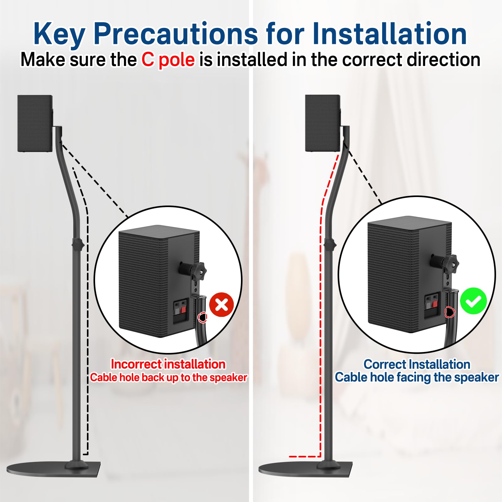 notiela Lautsprecherständer für LG Surround Sound, höhenverstellbar, ausziehbar von 83,8 cm bis 106,7 cm, mit Wandhalterung, aus Stahl, Schwarz