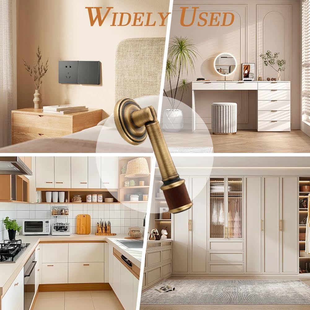 2Pcs Brass Walnut Drawer Pulls, Vintage Brass Cabinet Handles, Single Hole Cabinet Pull with Walnut Pendant, Retro Door Handle for Home Office Kitchen Cabinets Drawers Dresser Cupboard