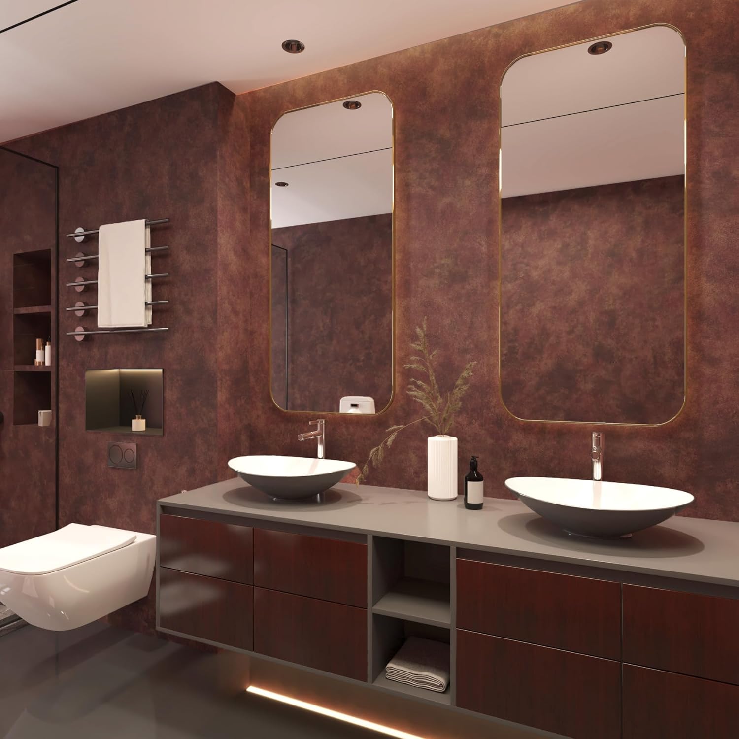 BAYYA Red Wallpaper Stick and Peel Metallic Copper/Gold Contact Paper Industrial Wall Paper 16"x354" Burgundy Wallpaper Thick Rust Vintage Concrete Vinyl Wrap Bedroom Bathroom Hallway Wall Covering