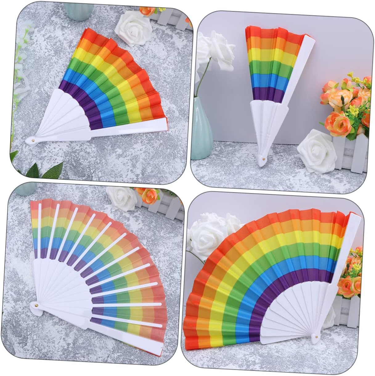 MUELODSIC 10pcs Creative Rainbow Folding Fans for Stage Performance Decorative Handheld Fans for Dance LGBTQ Pride Party Supplies Colorful Photo Props