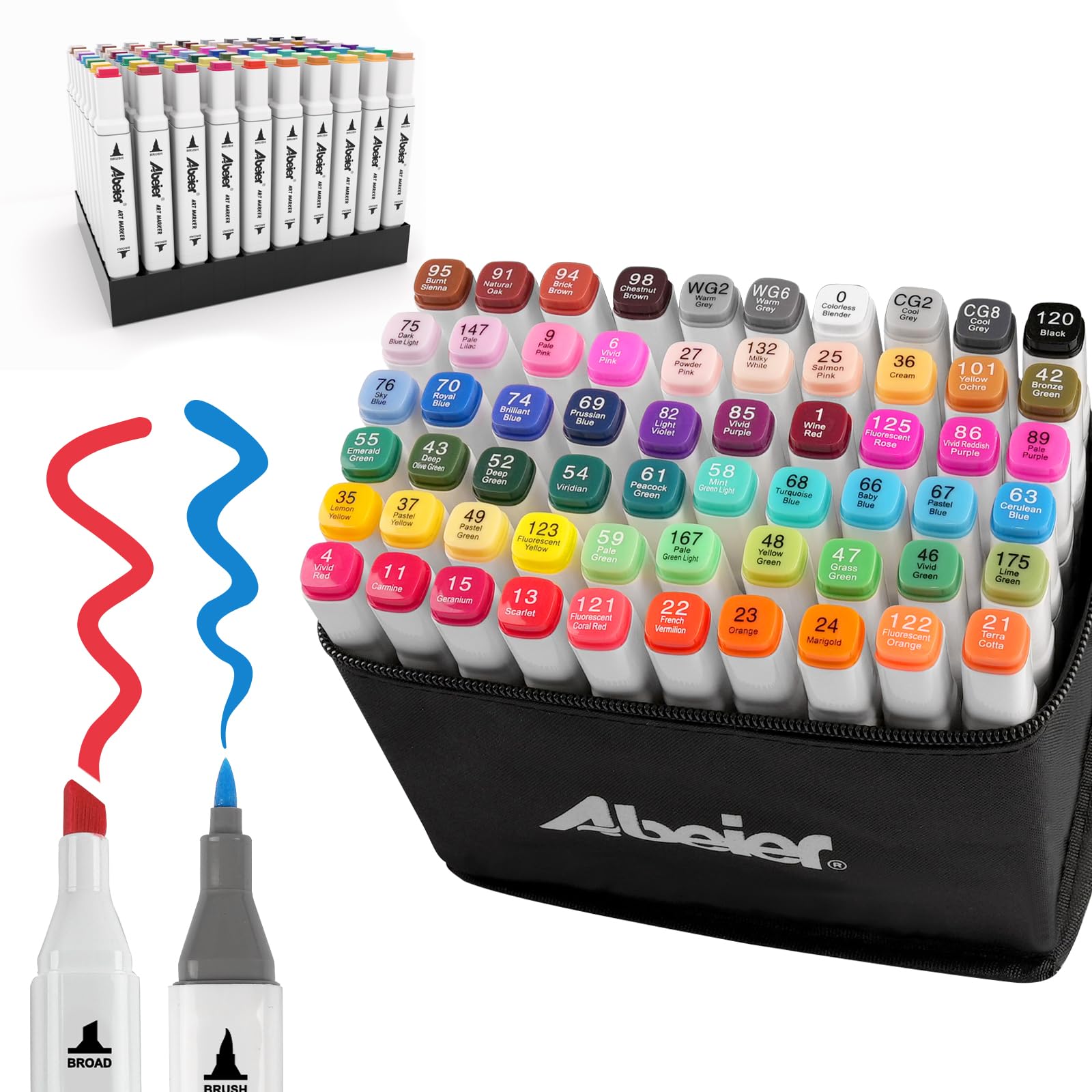 60 Colours Marker Pen Creative Manga Markers Alcohol Dual Tip, Alcohol Marker Pen, Graffiti for Beginners Set for Adult Draw, Colour, Rendering, Sketch, Illustrate