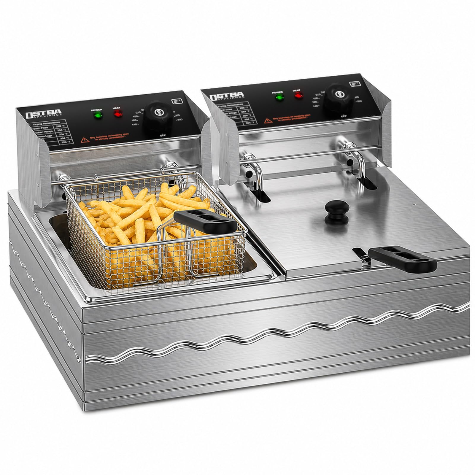 OSTBA 20.7QT Commercial Electric Deep Fryer with Basket, Stainless Steel
