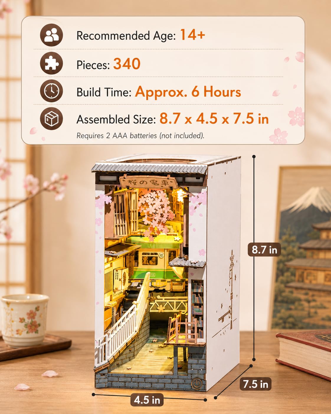 Rolife TGB01 Sakura Densya Kit Book Nook per libreria | Puzzle 3D in legno decorazione da scaffale regalo per adulti e appassionati di miniature