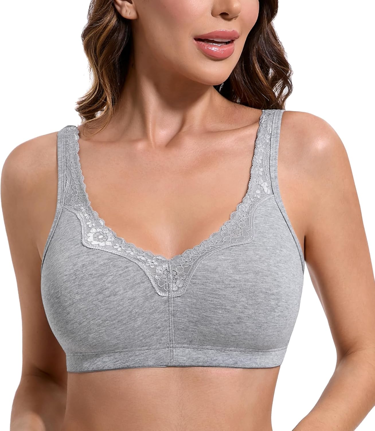 HACI Women's Comfort Cotton Bra Plus Size Everyday Non Padded Wirefree Lace Floral - Image 2