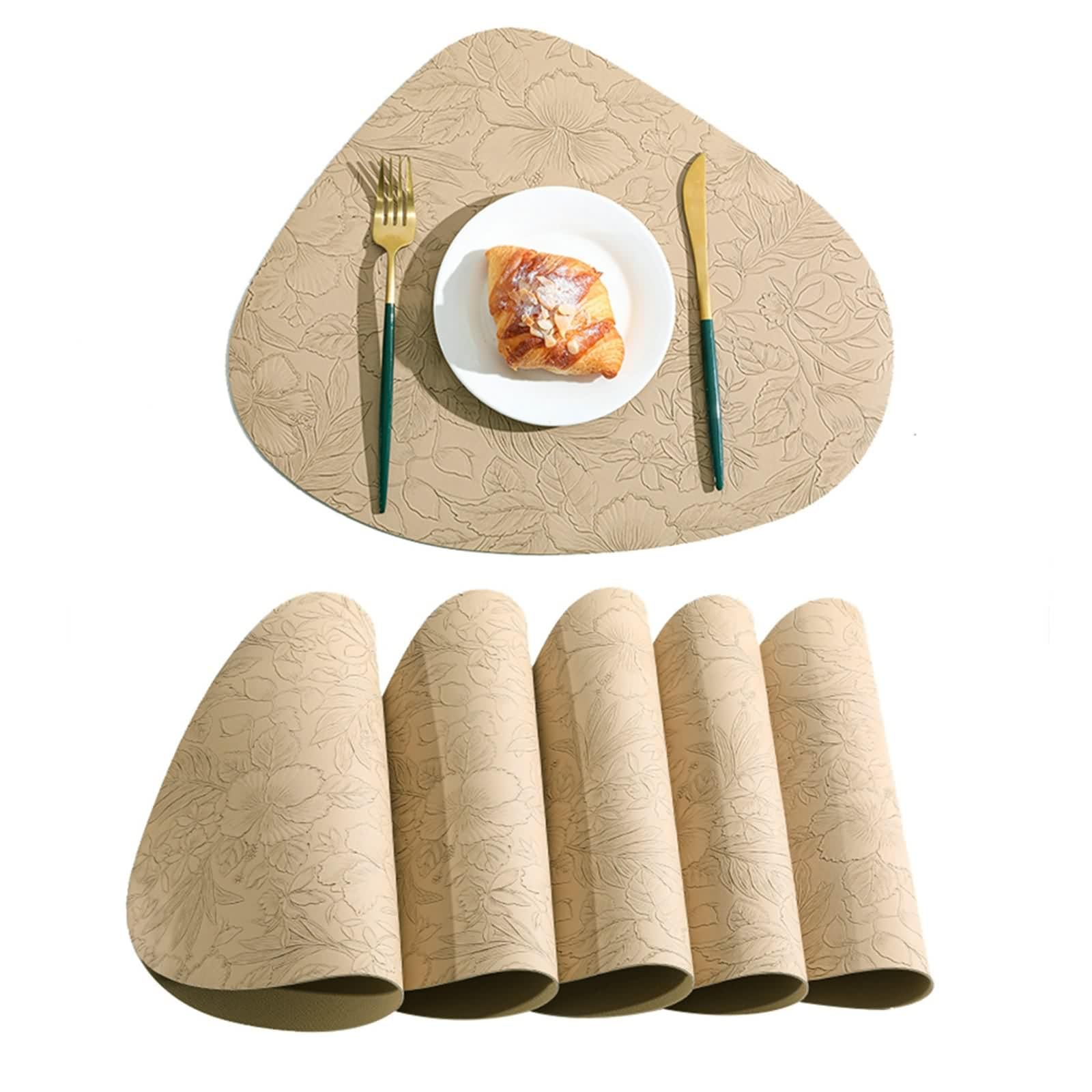 Salvamanteles de mesa de piel, manteles individuales para el almuerzo modernos albaricoque, juego de 10 triángulo con motivo floral, bajoplatos 34 x 42 cm
