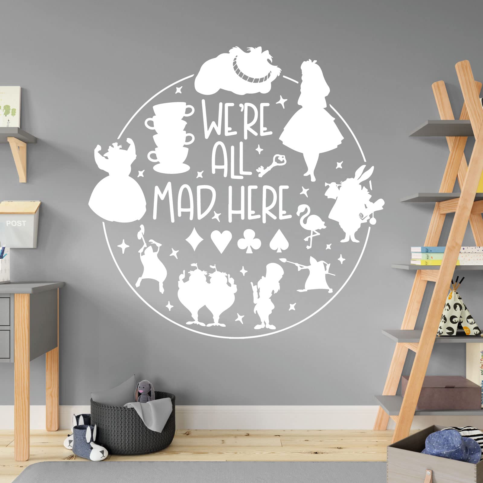 We're All Mad Here - Alice in Wonderland Story - Book Film Quote Decal Wall Sticker [Large] [White]