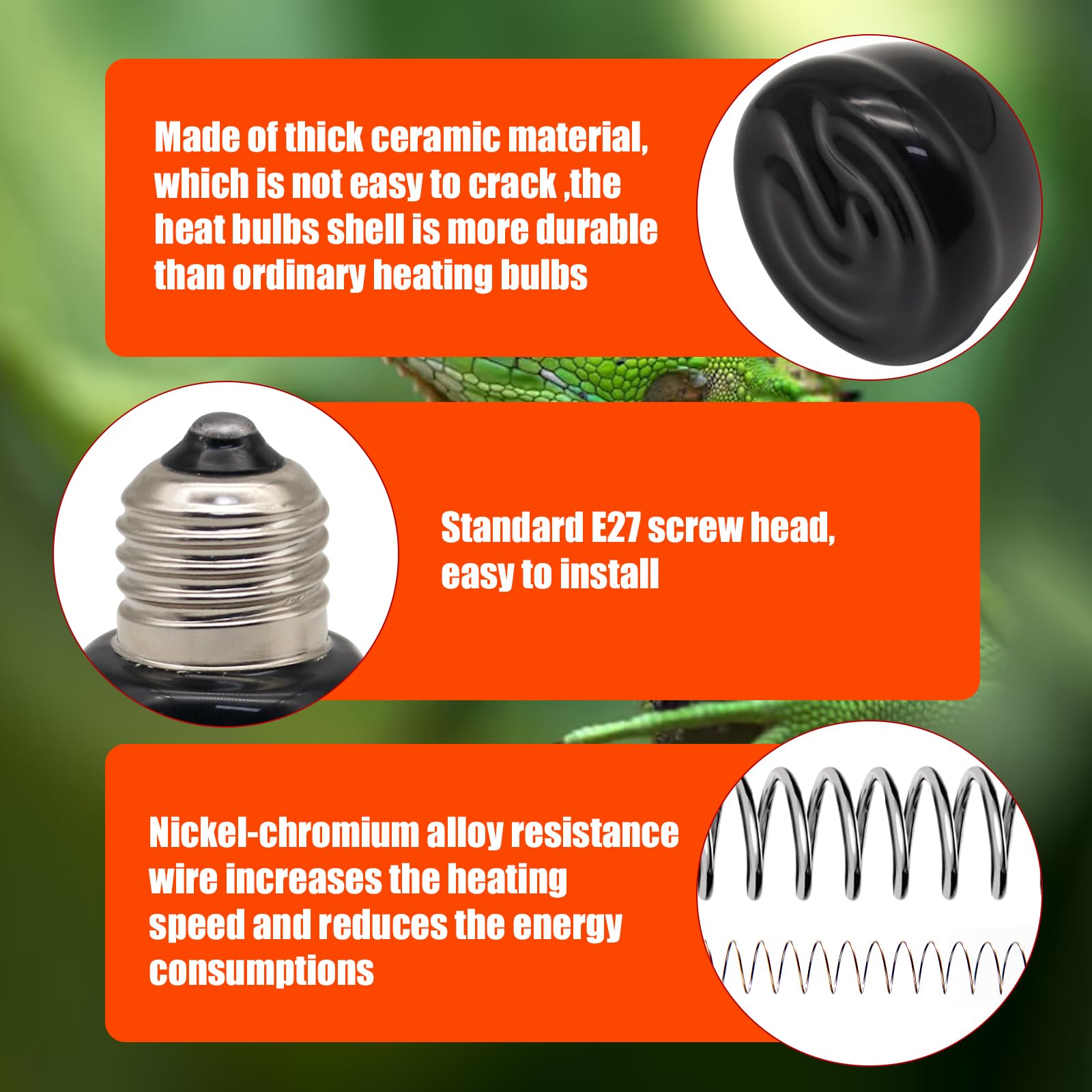 Mini Reptile Heat Lamp, 25w Infrared Ceramic Heat Emitter, No Light Emitting Reptile Heat Bulbs,Ceramic Heat Lamp for Amphibian, Chicken Coop,Cat, Turtle, Snake,Terrarium (2, 100 W) - image 5