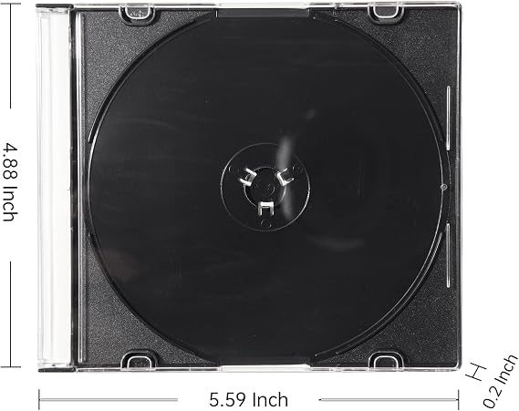 Maxtek Ultra Thin 5.2mm Slim Clear CD Jewel Case with Built in Black Tray, 100 Pack.