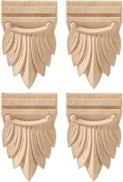 4PCS Wood Carved Appliques Onlays Unpainted Wood Onlay Appliques Wood Carved Furniture DIY Appliques Onlays for Wall Bed Door Wardrobe Cabinet07,7x5cm/2.76"x1.97"