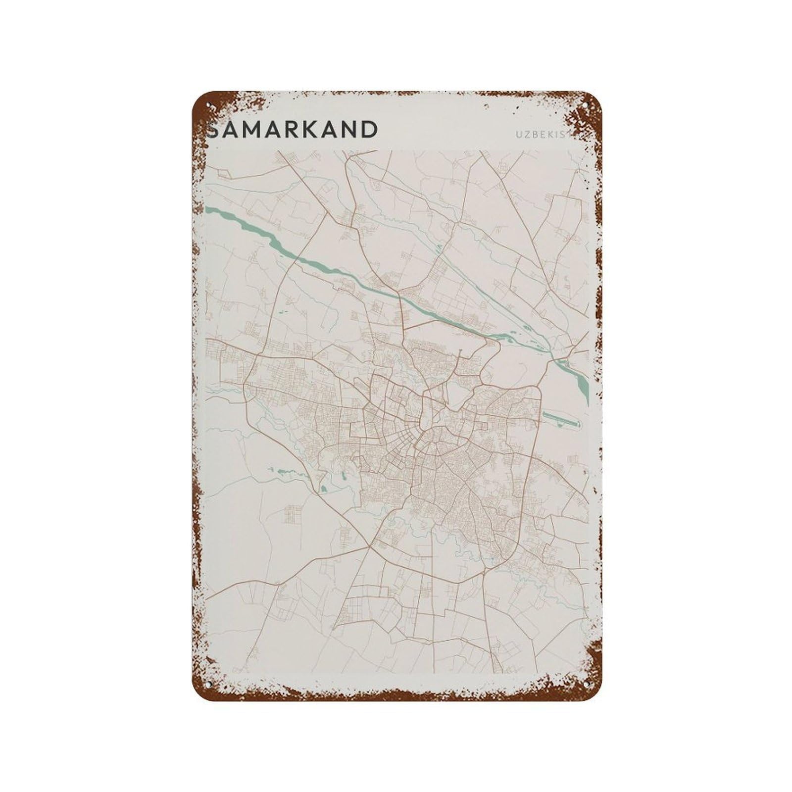 xiaoxiaoshen Samarkand Map Uzbekistan Travel Gift Scandi Wall Decor Art Metal Tin Poster Modern Home Decor Art Home Bar Shop Decorations Vintage Sign 30x20cm