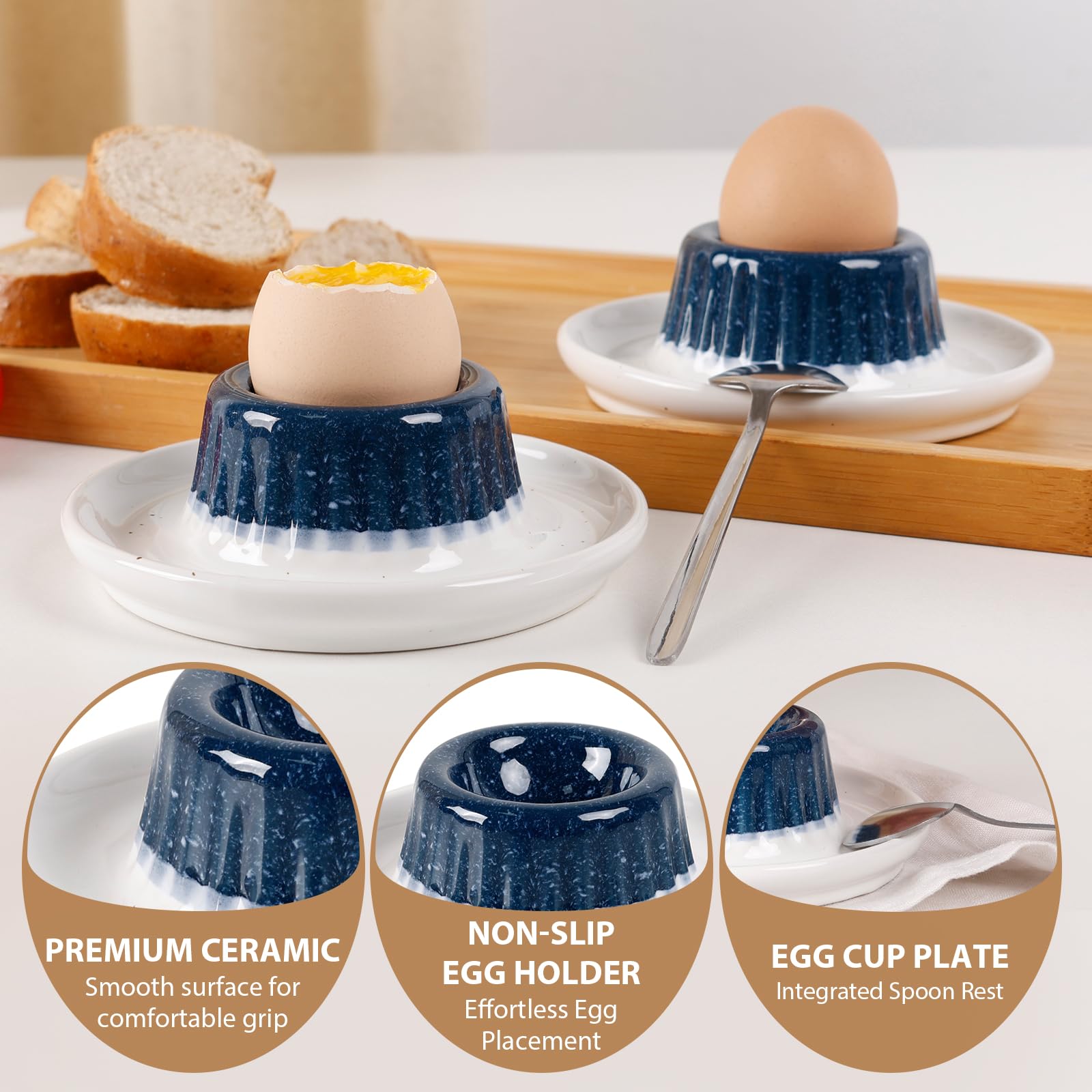 Accessoire Cuisine Petit Déjeuner Coquetiers Céramique Blanc Lot De 2 - Support œufs à La Coque Design élégant Support œufs Lave-vaisselle