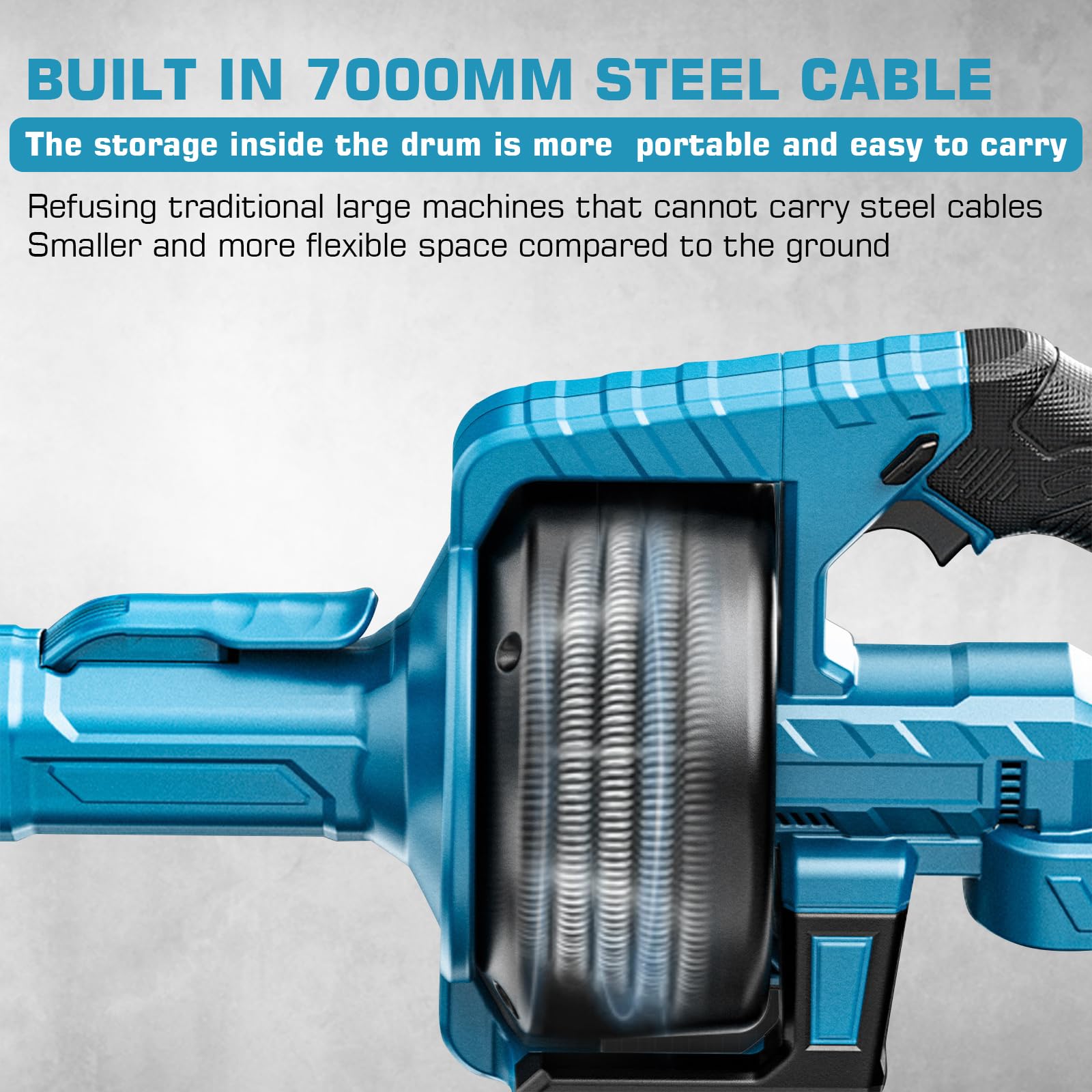 Furet Déboucheur de Canalisations, Furet Flectrique Compatible avec Makita 18 V Batterie, Arbre Flexible de 9mm 7,6m Tarière de Vidange Adapté au Diamètre du Tuyau de 16-85mm Tuyaux de Dragage