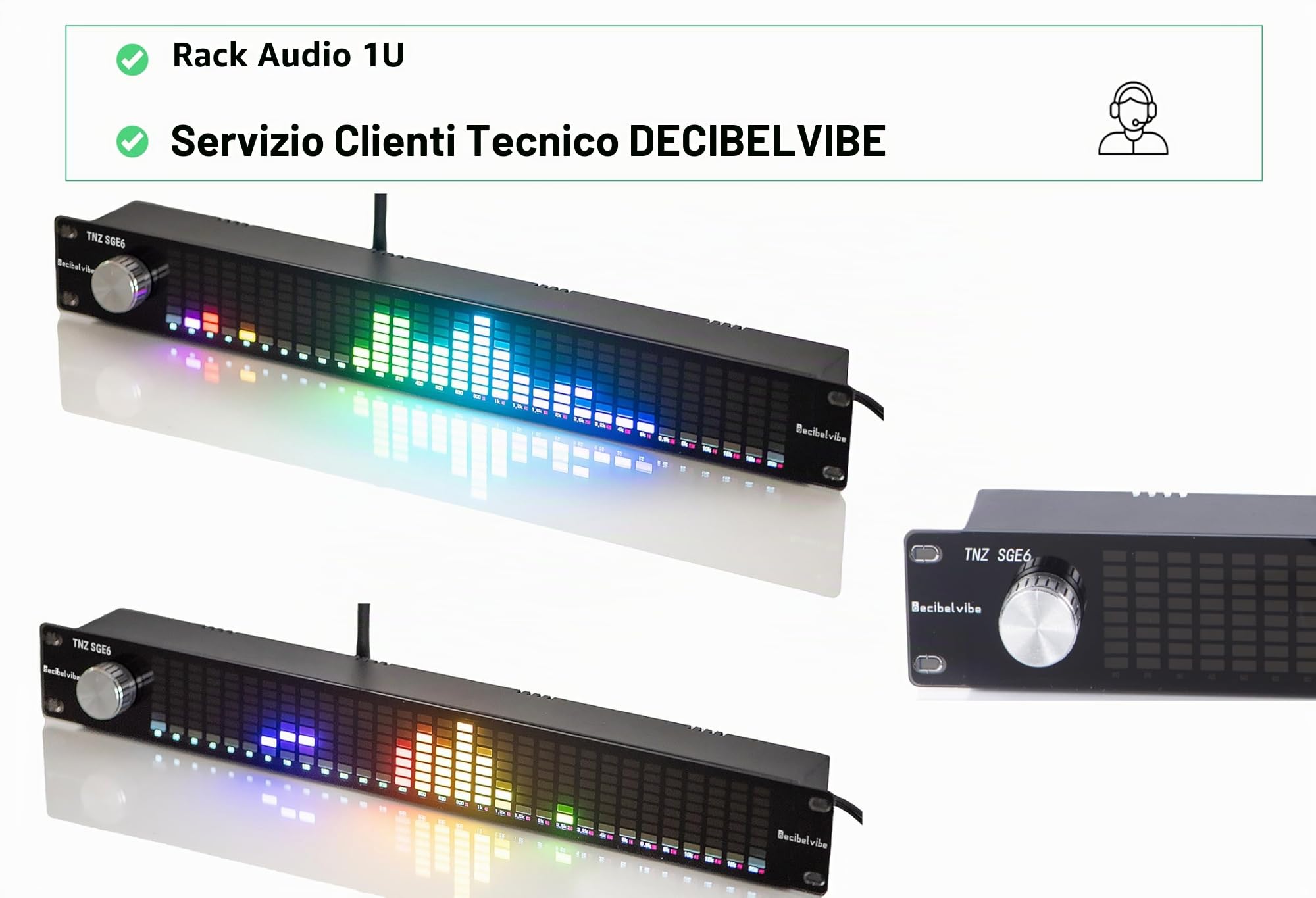 Decibelvibe TNZ SGE6 - Equalizzatore Grafico Audio con Ingresso/Uscita RCA/Jack 3.5, Ingresso Wireless Tramite Microfono integrato, Ingresso USB e Bluetooth, preamplificatore Audio per Sistemi