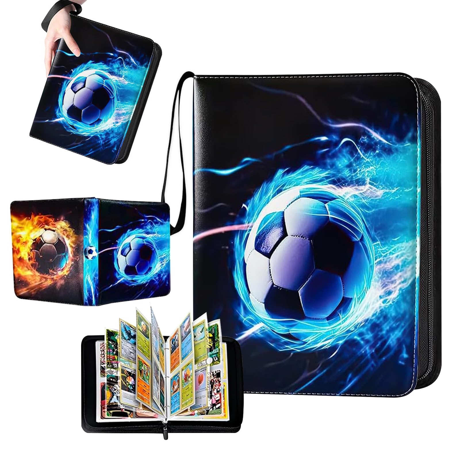 Puniama Football Card Binder, Football Card Holder Book, 50 Page 400 Pockets Football Cards with Zipper and Handle Strap, Football Card Holder Album with Removable Sleeves, Football Card Folder
