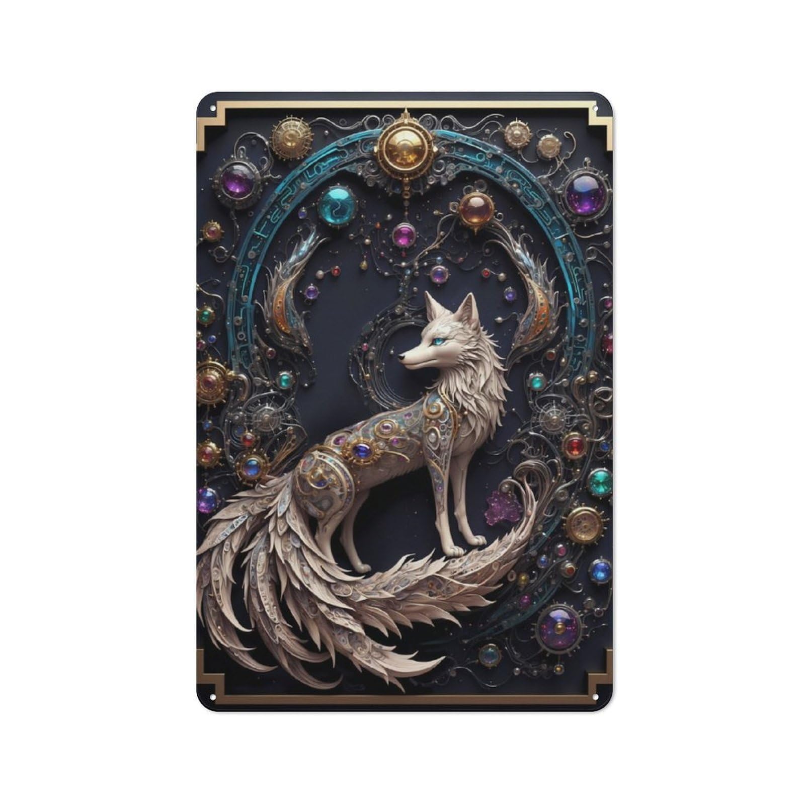 Junmoney Majestic Steampunk Fox Rustic Tin Sign 30X20cm For Café Or Restaurant, A Decorative Christmas Gift For Hospitality Interior Collectors