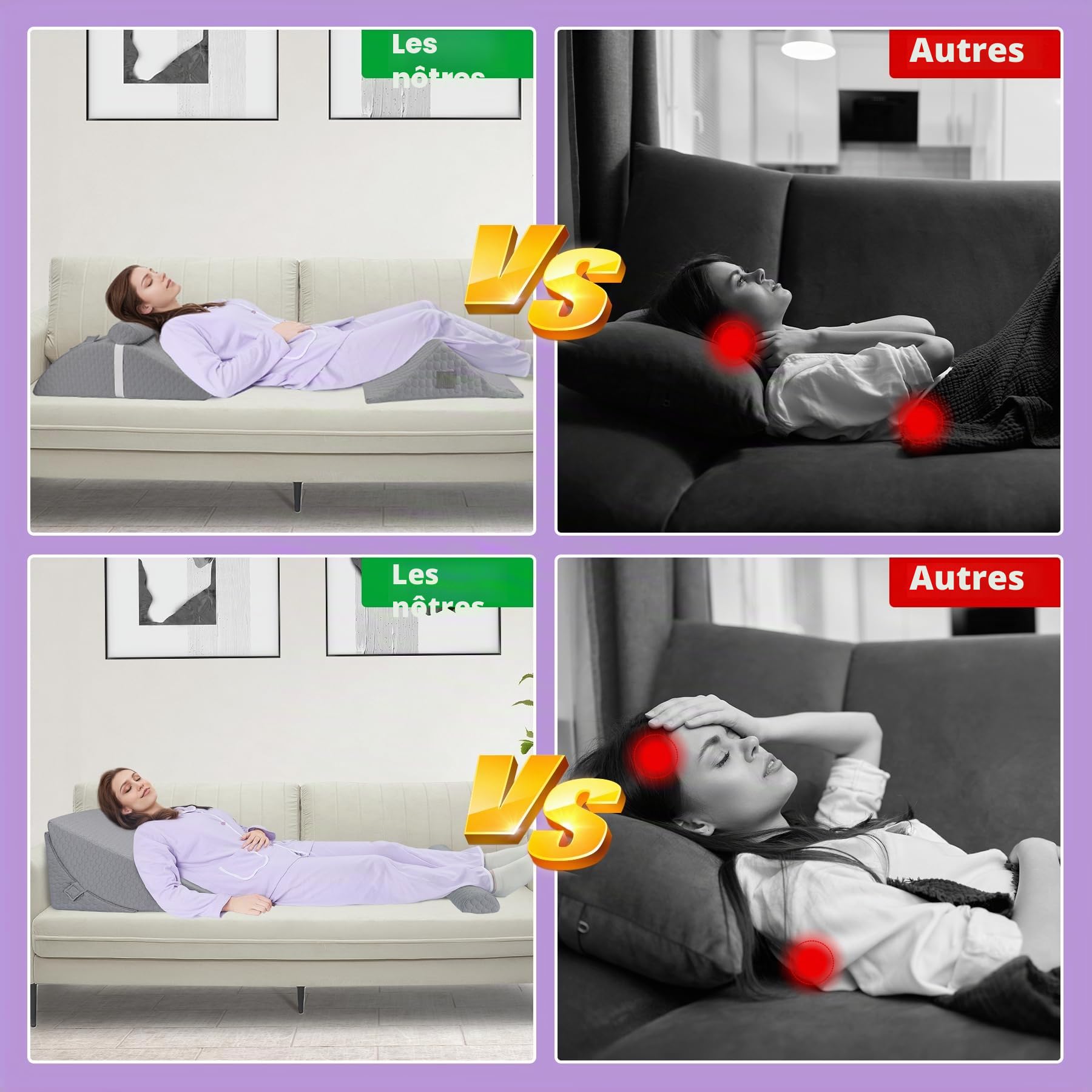Babenest Oreiller de lit orthopédique en forme de coin, ensemble de 3 oreillers triangulaires avec appui-tête pour l'élévation des jambes, après chirurgie, reflux acide, soutien du dos, coussin
