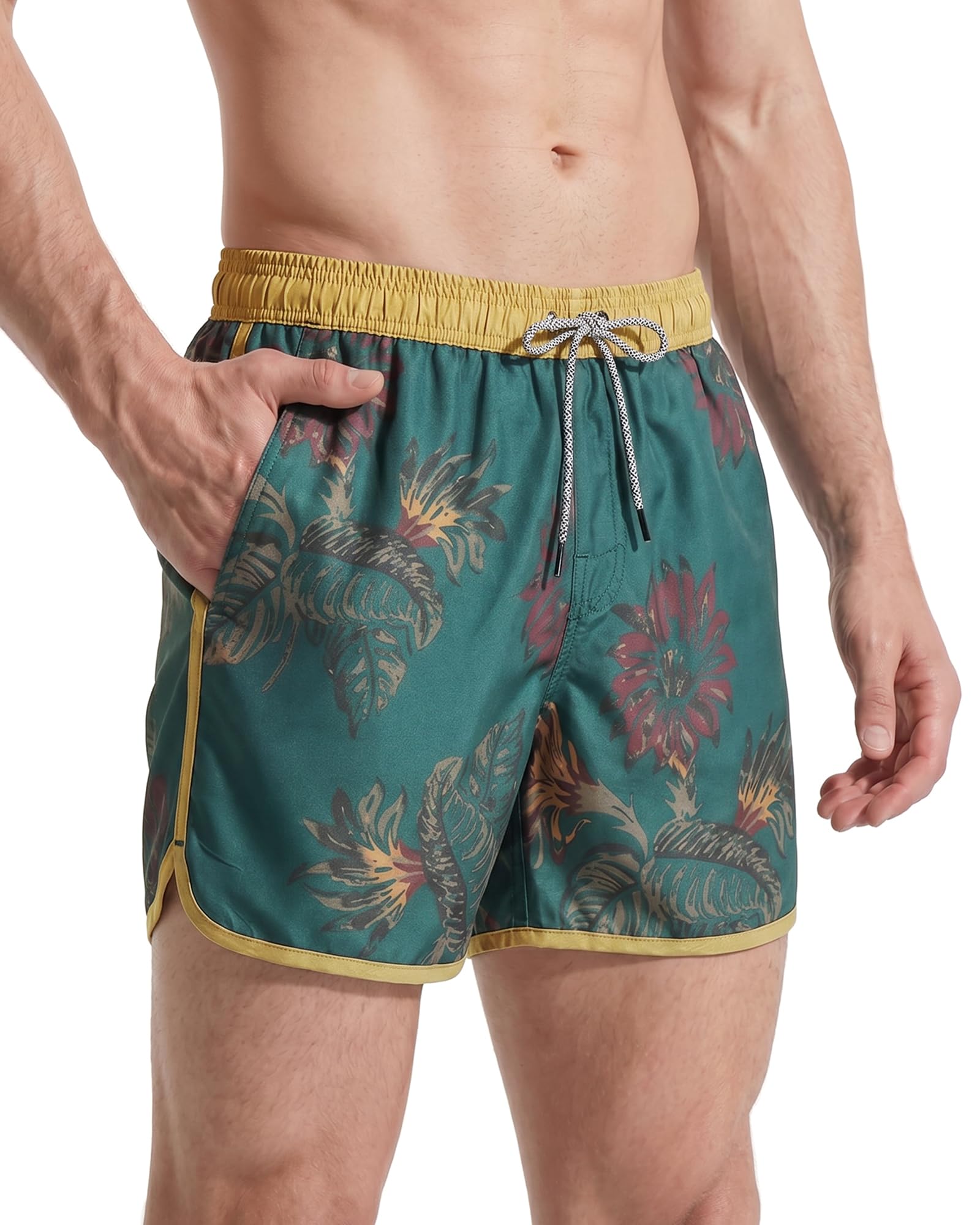 MaaMgic Herren Badeshorts Vintage Retro Boardshorts Schnelltrocknend Kurz Badehose Schwimmhose mit Mesh-Futter und Verstellbarem Tunnelzug