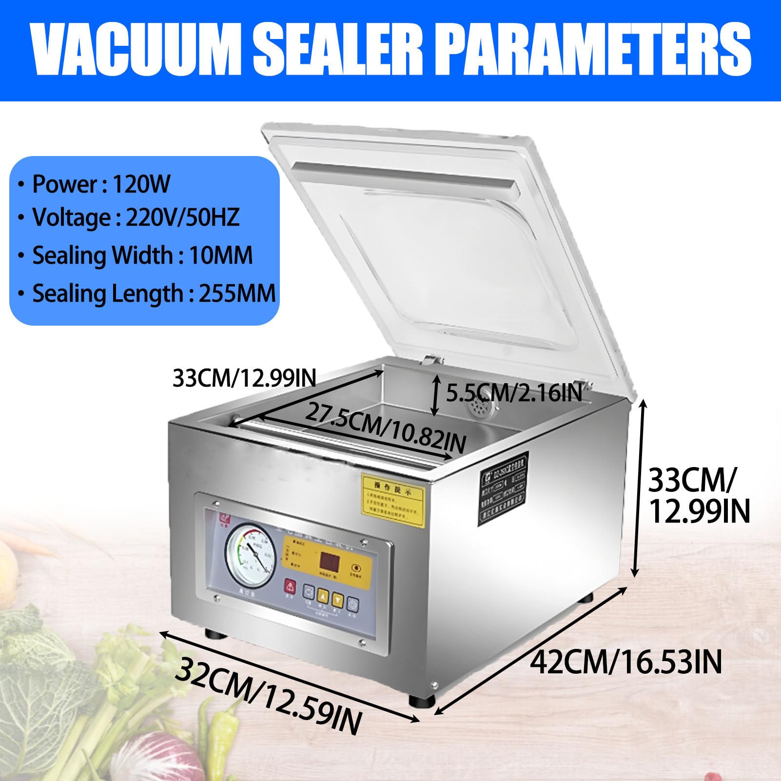 Selladora Al VacíO con CáMara De Acero Inoxidable, Barra De Sellado De 13 Pulgadas, MáQuina De Envasado Al VacíO AutomáTica, Control Digital, para Conservar Alimentos