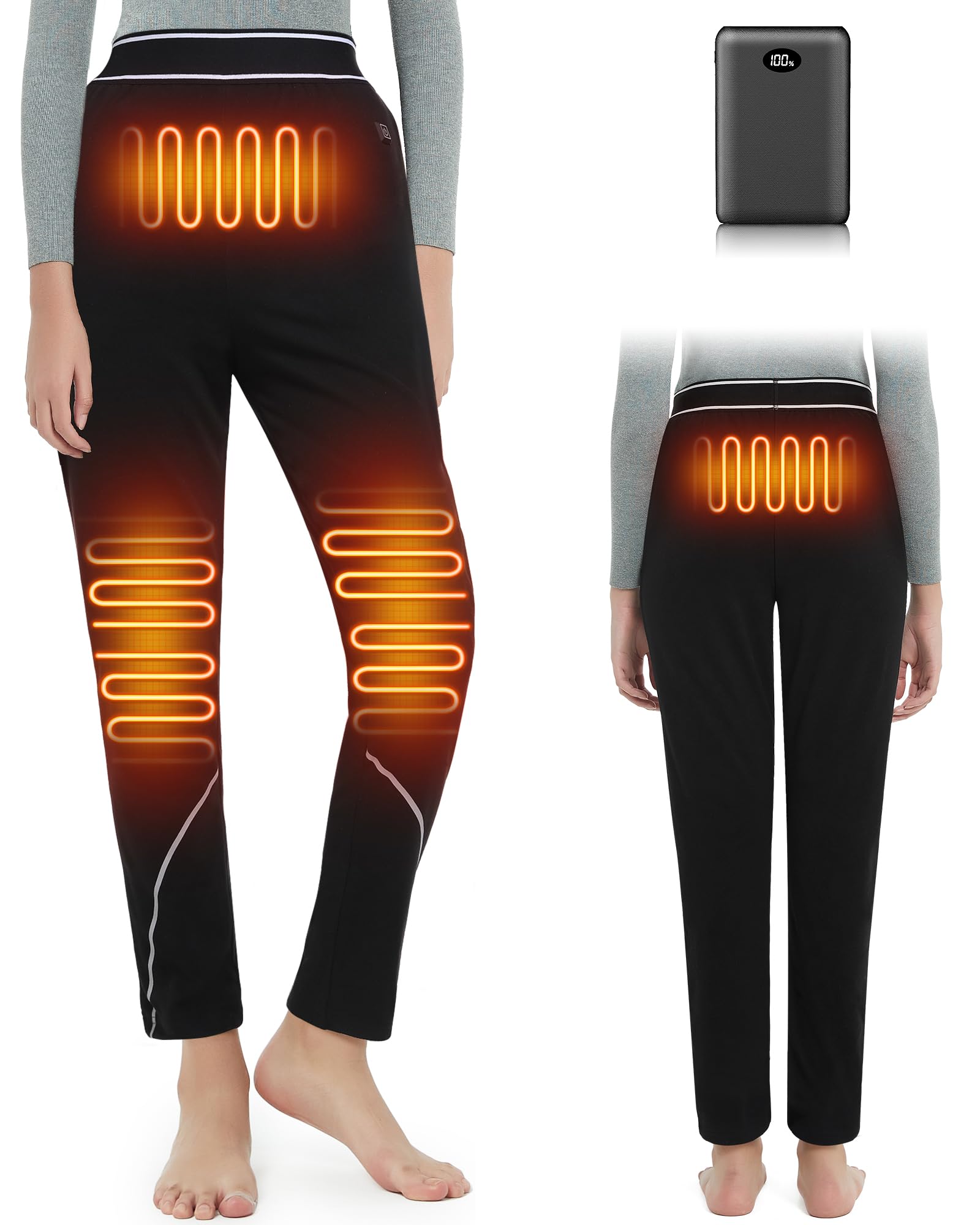 FERNIDA Pantaloni termici da donna strato base, leggings termici con power bank, biancheria intima termica per l'inverno, caldi e quotidiani, 8 cuscinetti riscaldanti