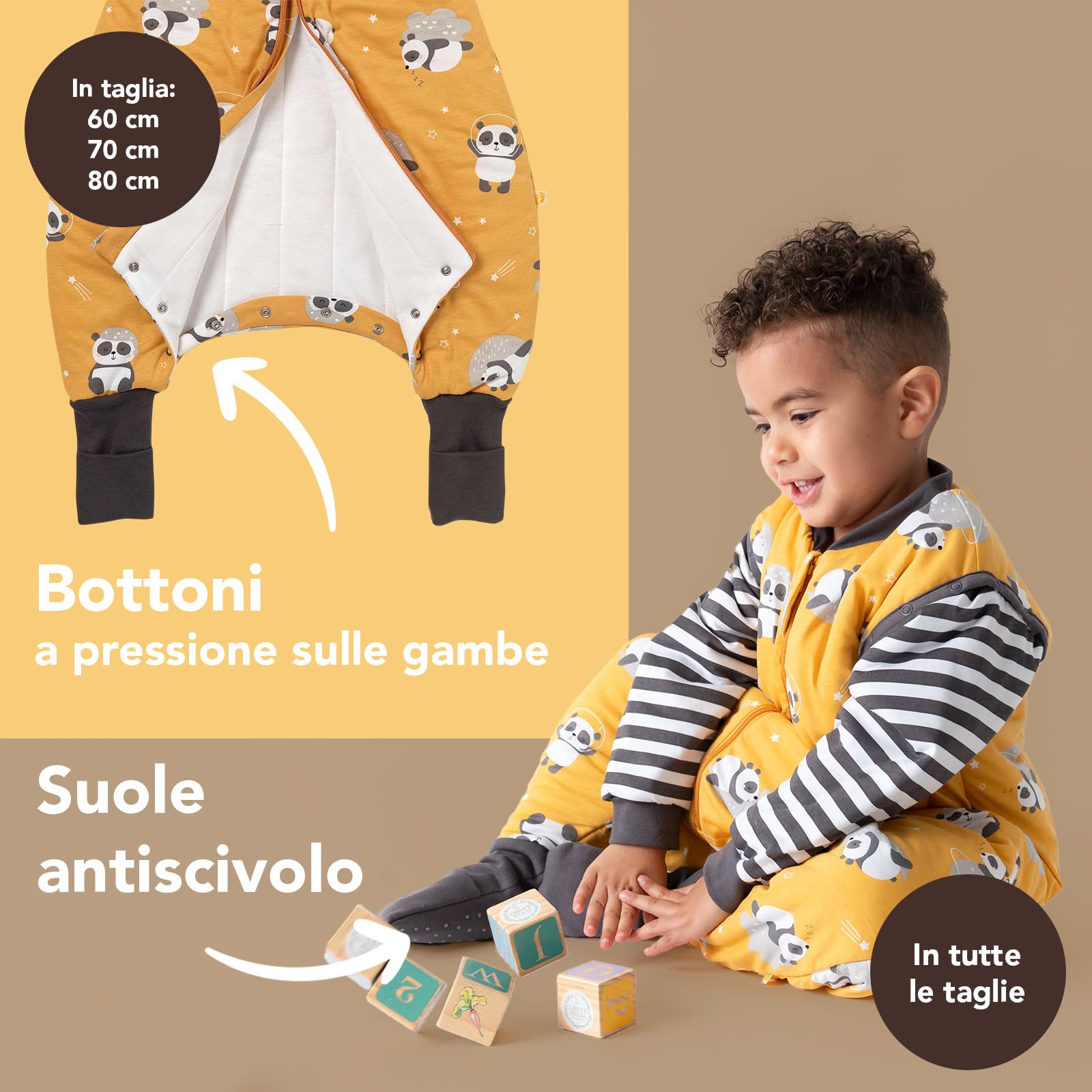 schlummersack Slumbersac Sacco nanna con piedini bambini 2.5 Tog 100 cm Panda I Sacco nanna con gambe per dimensione del corpo 100-110 cm | Sacco nanna maniche rimovibili
